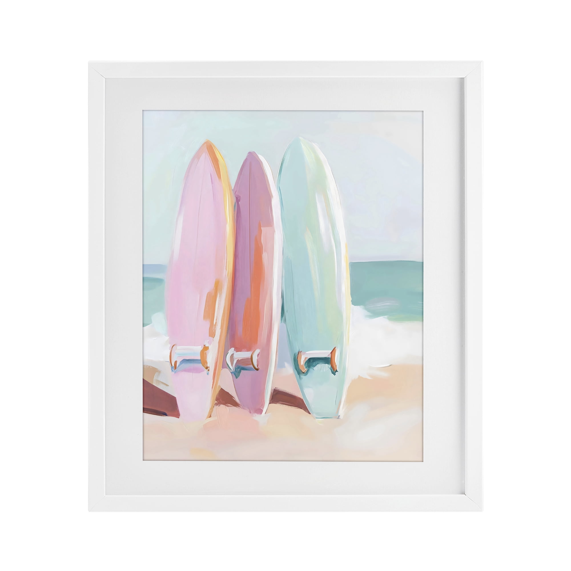 Stupell Industries Pastel Surfboards on Sandy Beach White Framed Print Under Glass, design by The Prints Vibe