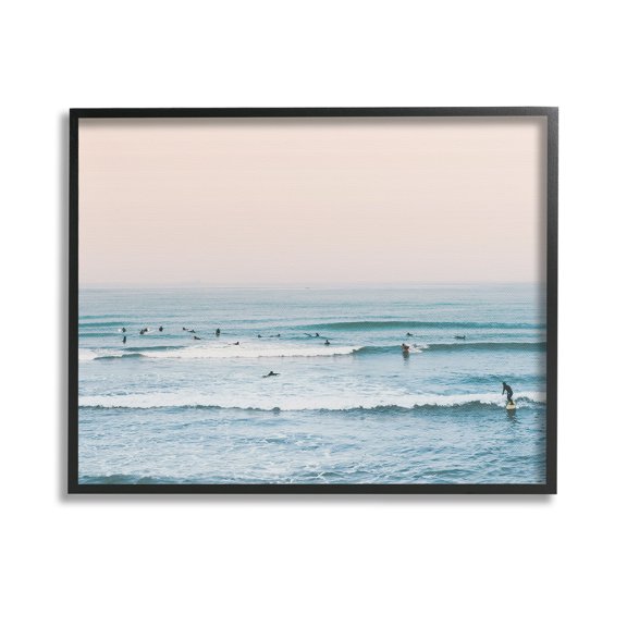 Stupell Industries Pastel Surfer Scene Sports Photography Black Framed Art Print Wall Art, 14 x 11