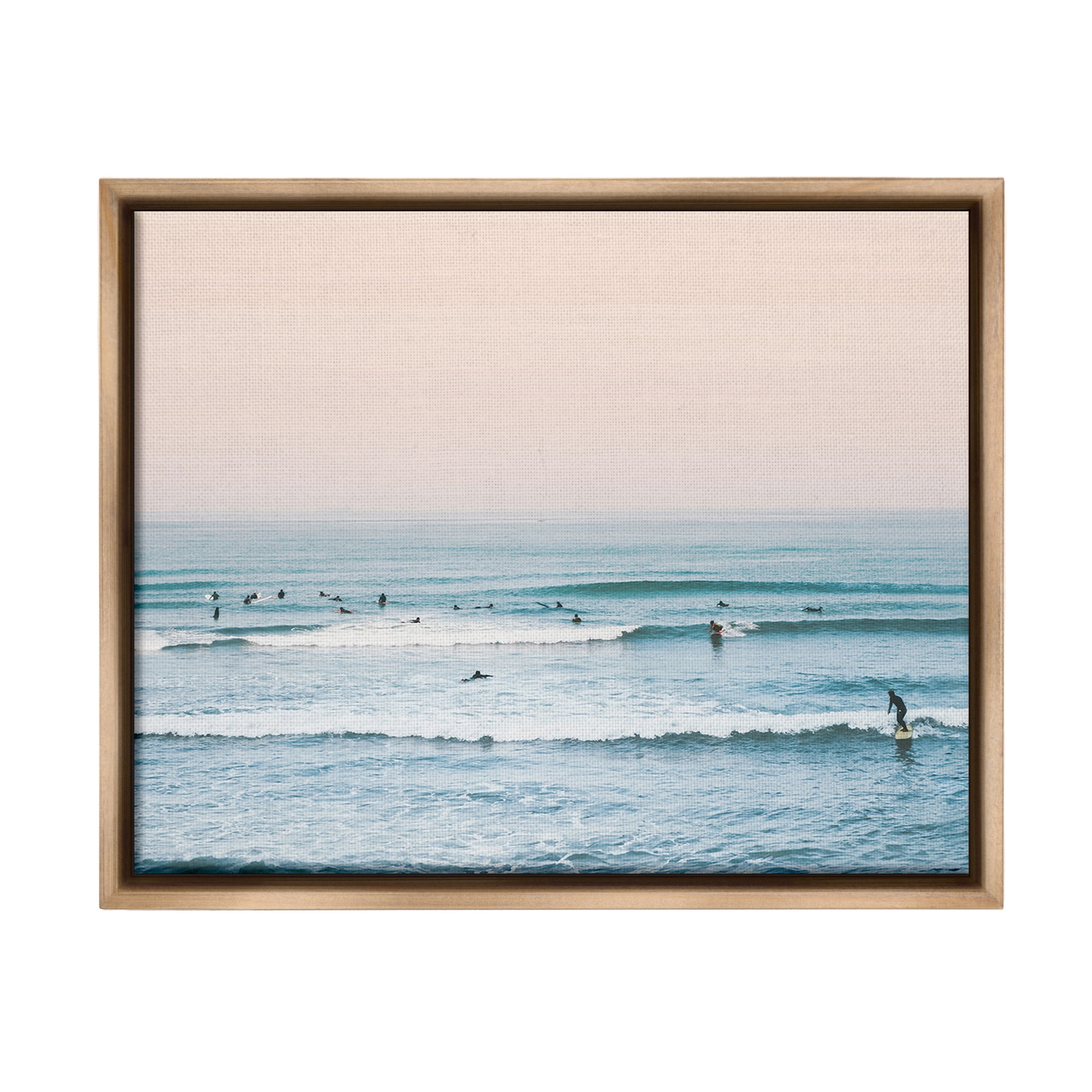 Stupell Industries Pastel Surfer Scene Sports Photography Brown Floater Framed Canvas Art Print Wall Art, 21 x 17