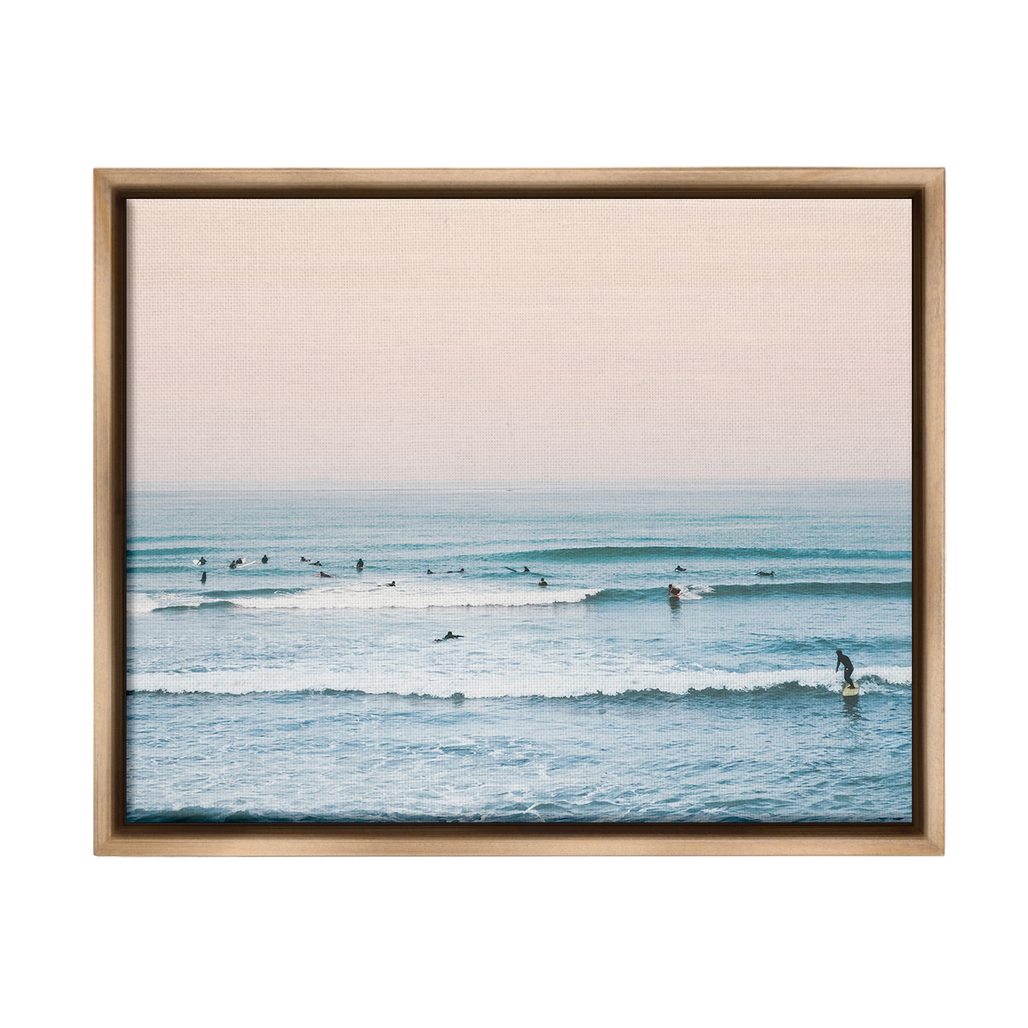 Stupell Industries Pastel Surfer Scene Sports Photography Brown Floater Framed Canvas Art Print Wall Art, 31 x 25
