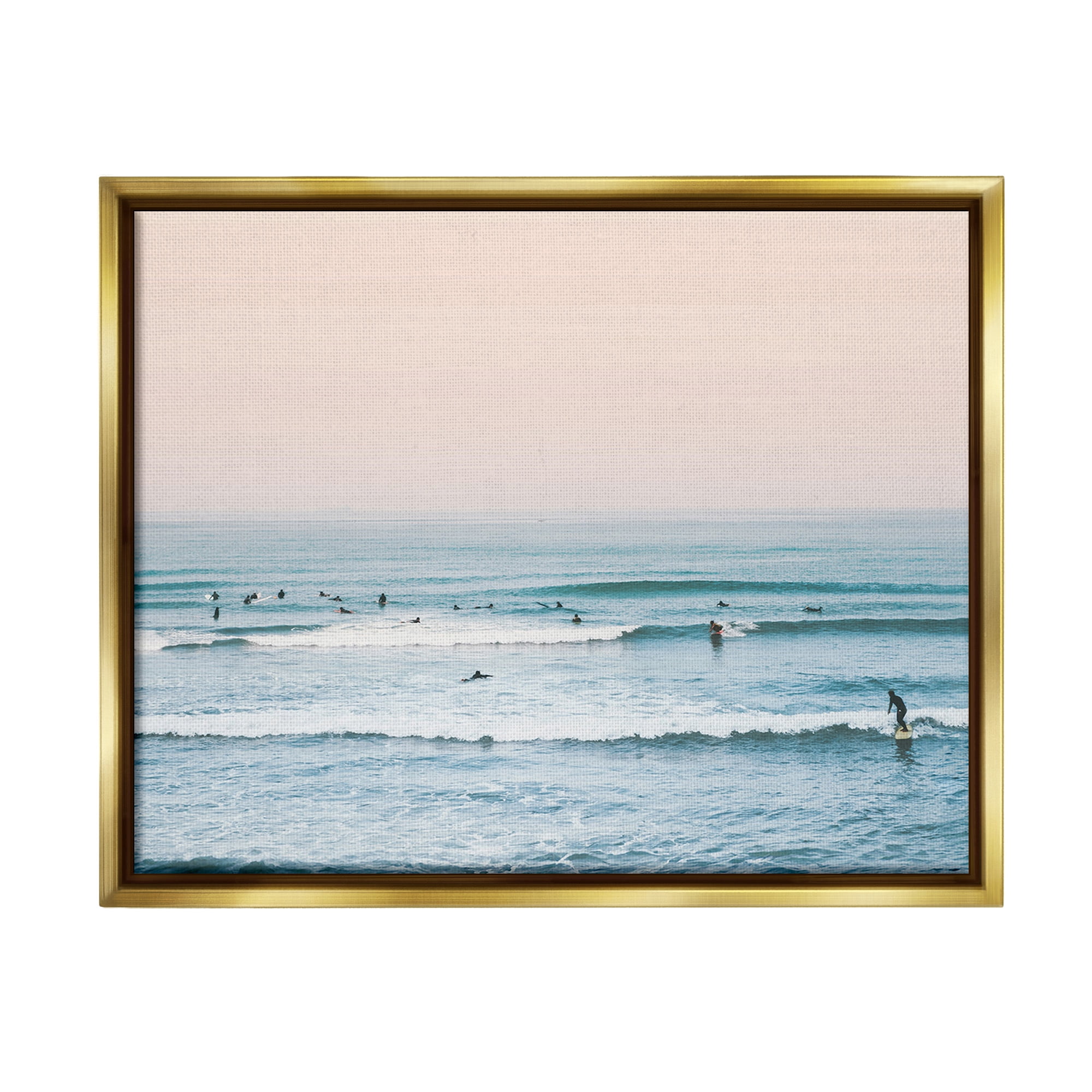 Stupell Industries Pastel Surfer Scene Sports Photography Gold Floater Framed Canvas Art Print Wall Art, 31 x 25