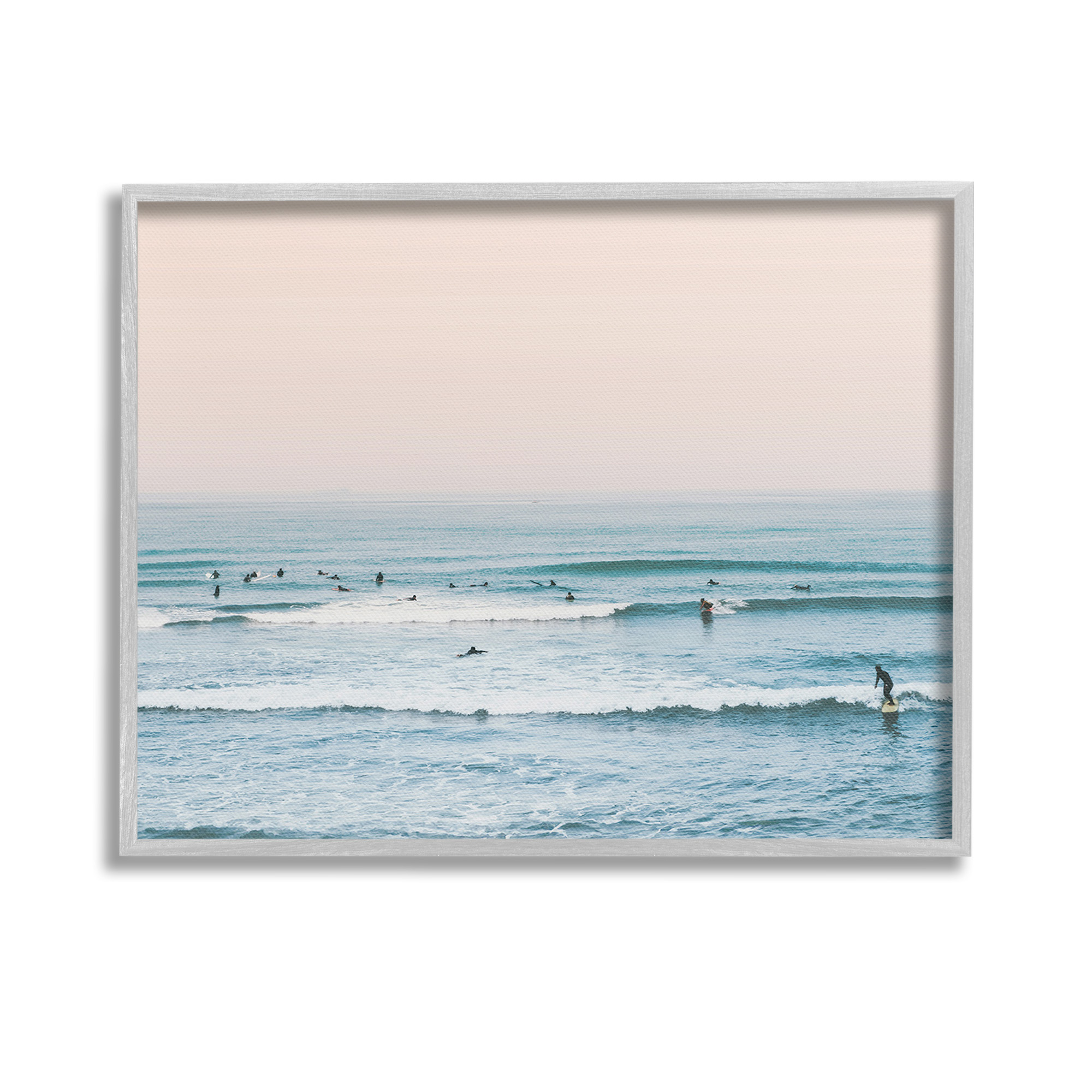 Stupell Industries Pastel Surfer Scene Sports Photography Gray Framed Art Print Wall Art, 14 x 11
