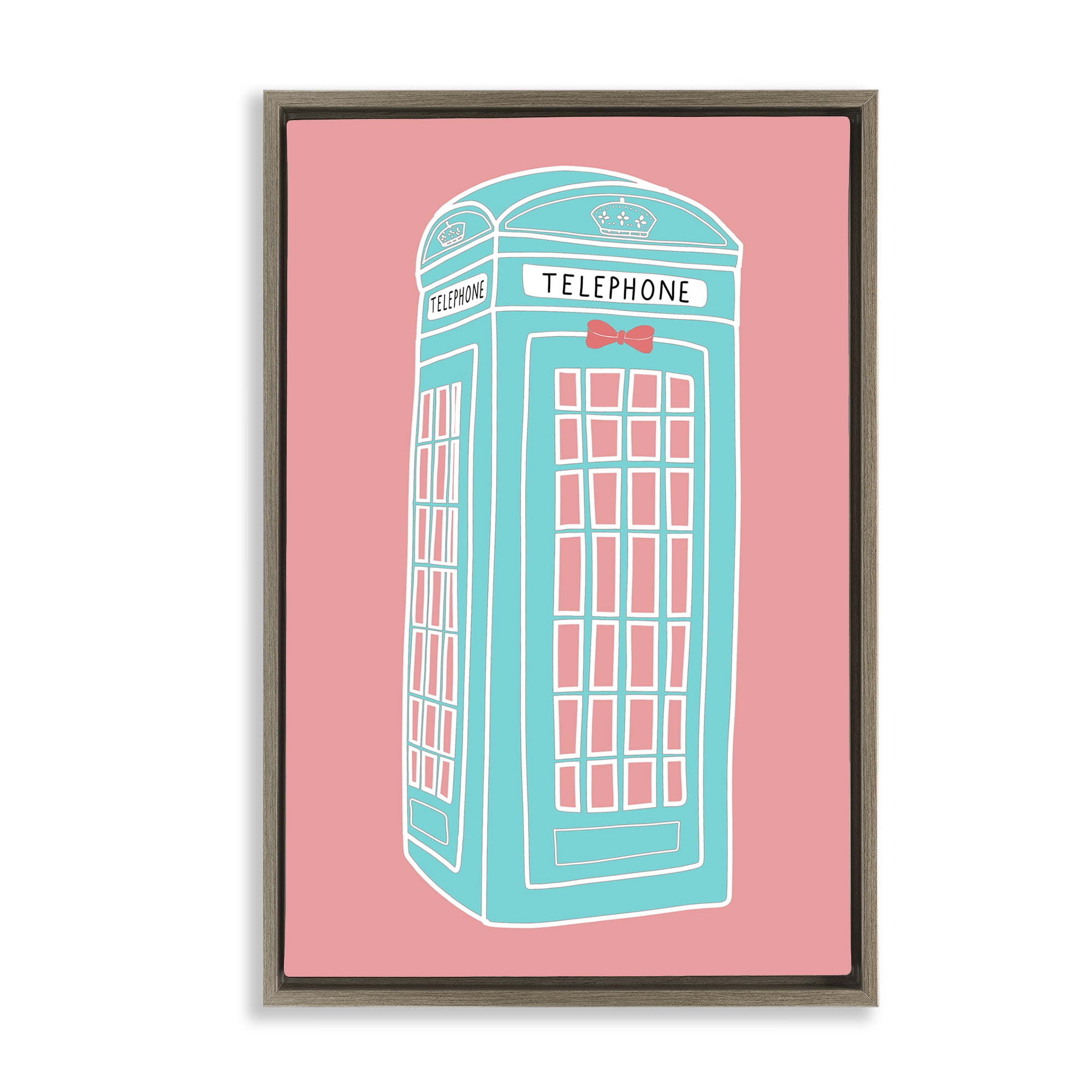 Stupell Industries Pastel Telephone Booth Abstract Painting Brown Floater Framed Canvas Art Print Wall Art, 17 x 25