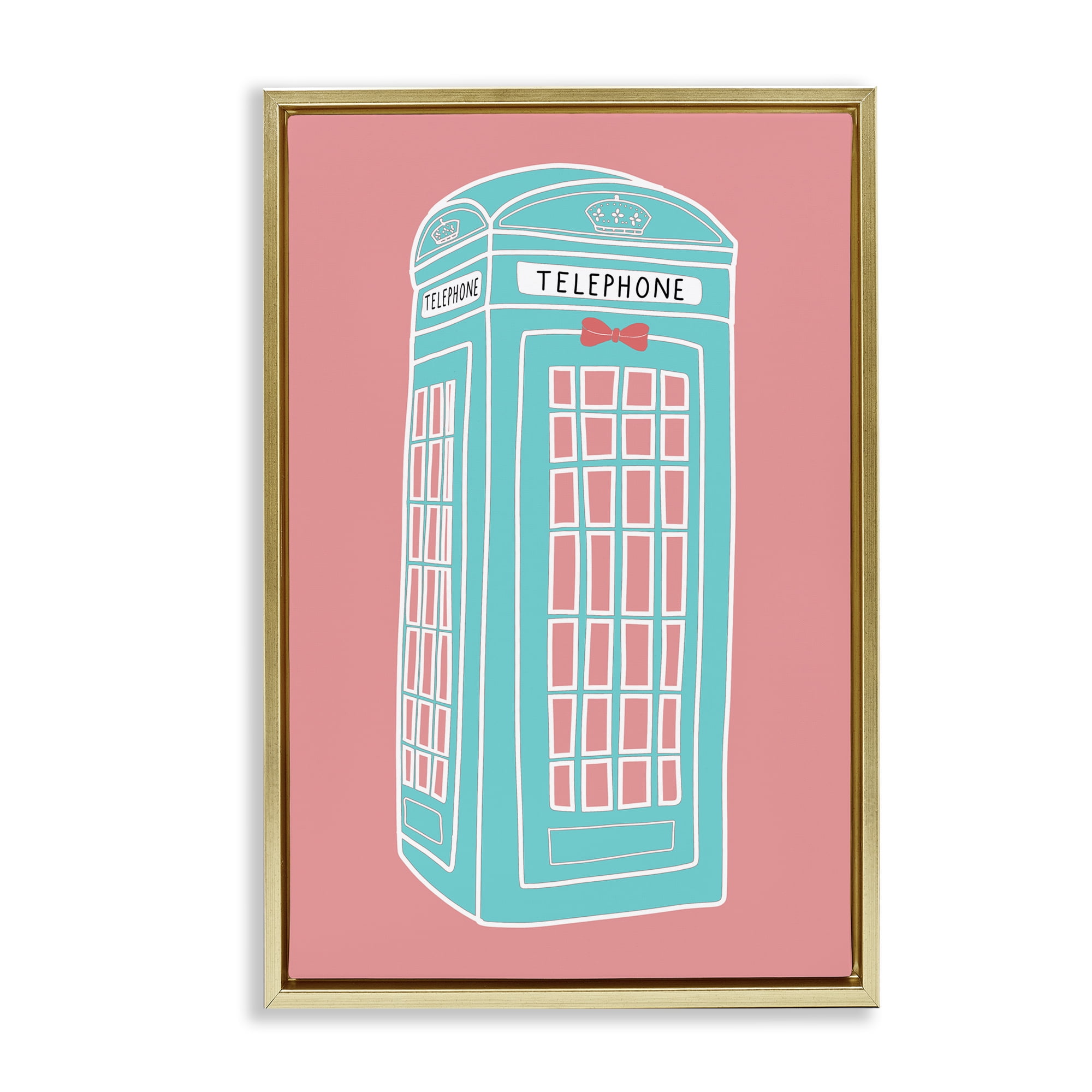 Stupell Industries Pastel Telephone Booth Abstract Painting Gold Floater Framed Canvas Art Print Wall Art, 21 x 31