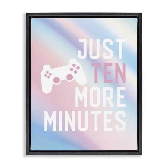 Stupell Industries Pastel Ten More Minutes Gamer Quotes and Sayings Painting Black Floater Framed Canvas Art Print Wall Art, 17 x 21