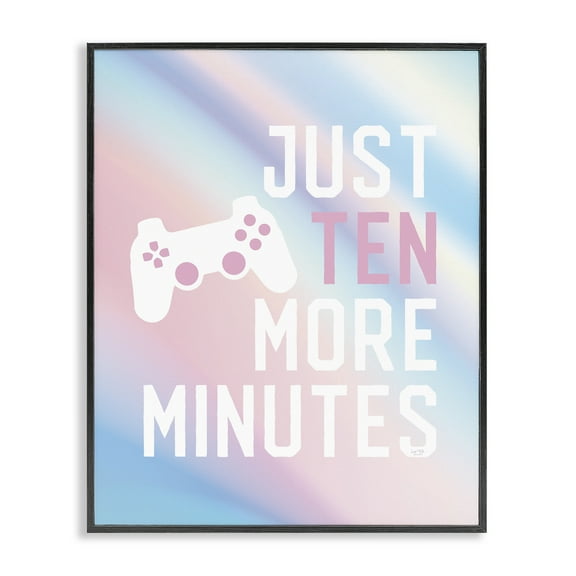 Stupell Industries Pastel Ten More Minutes Gamer Quotes and Sayings Painting Black Framed Art Print Wall Art, 11 x 14