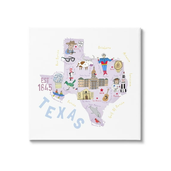 Stupell Industries Pastel Texas Landmarks Map Travel & Places Painting Gallery Wrapped Canvas Print Wall Art