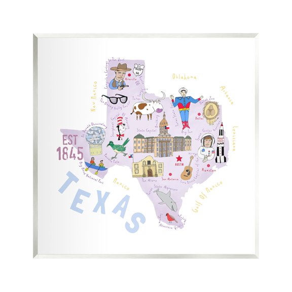 Stupell Industries Pastel Texas Landmarks Map Travel & Places Painting Unframed Art Print Wall Art
