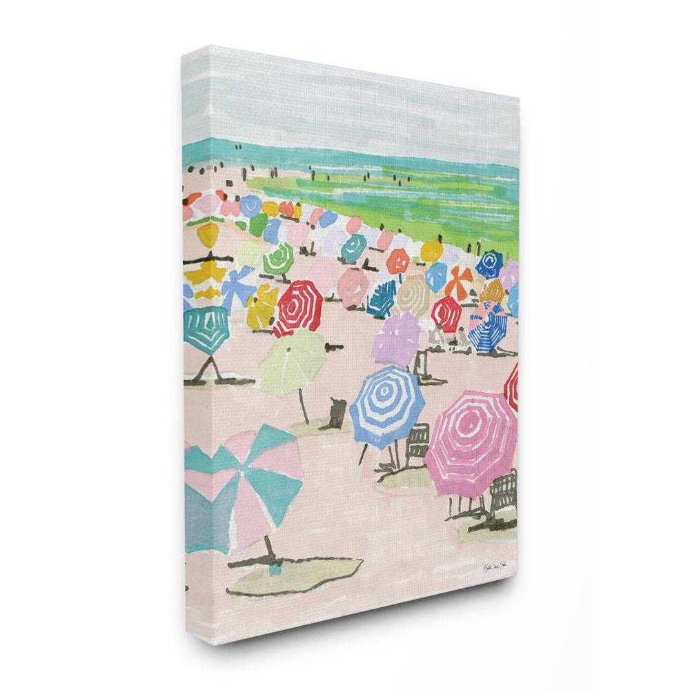 Stupell Industries Pastel Umbrella Filled Beach Watercolor Landscape Canvas Wall Art Design by Stellar Design Studio, 16" x 20"