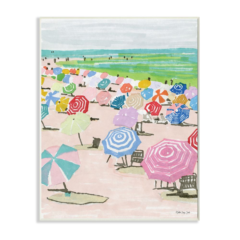 Stupell Industries Pastel Umbrella Filled Beach Watercolor Landscape Wall Plaque Design by Stellar Design Studio