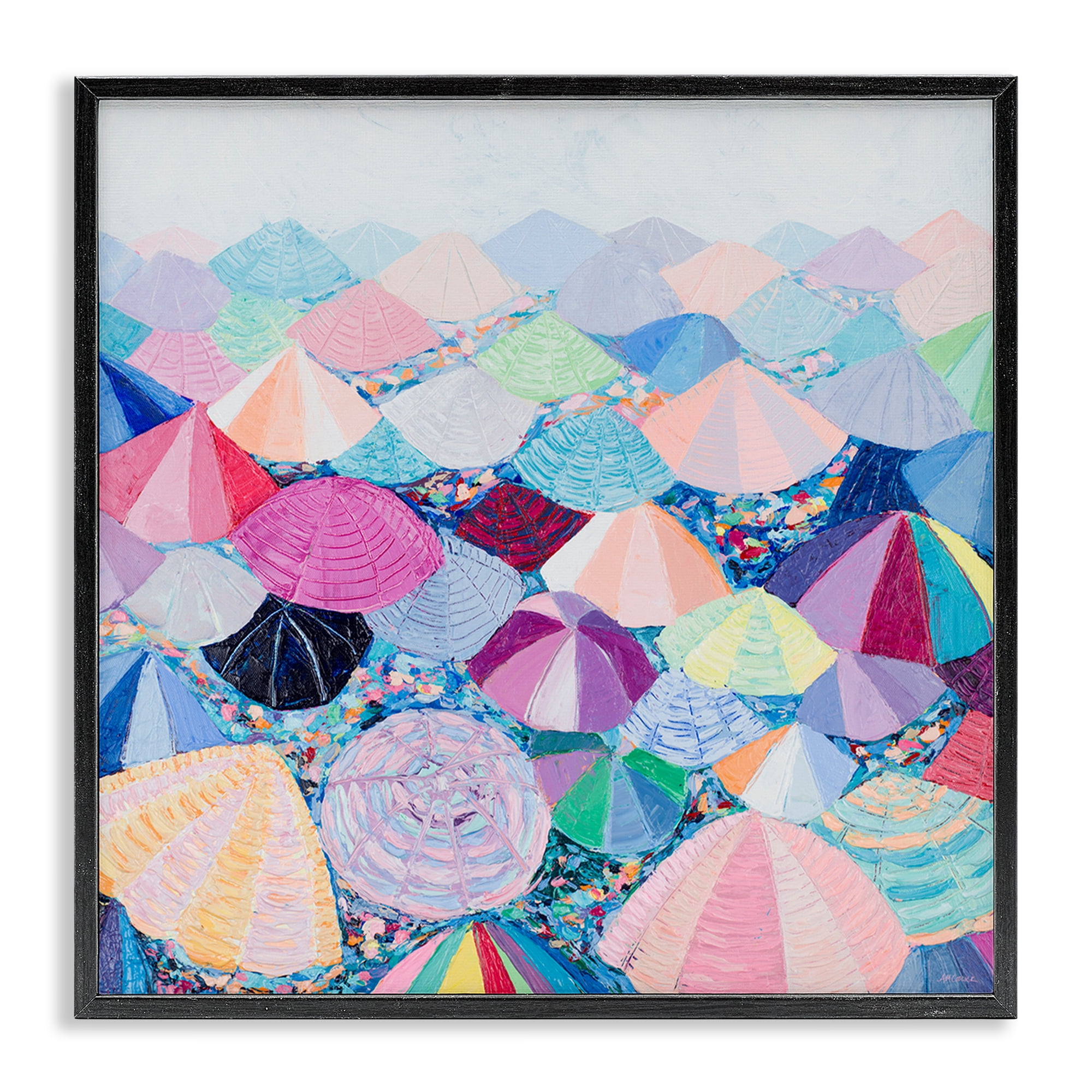 Stupell Industries Pastel Umbrella Nation Abstract Painting Black Framed Art Print Wall Art, 12 x 12