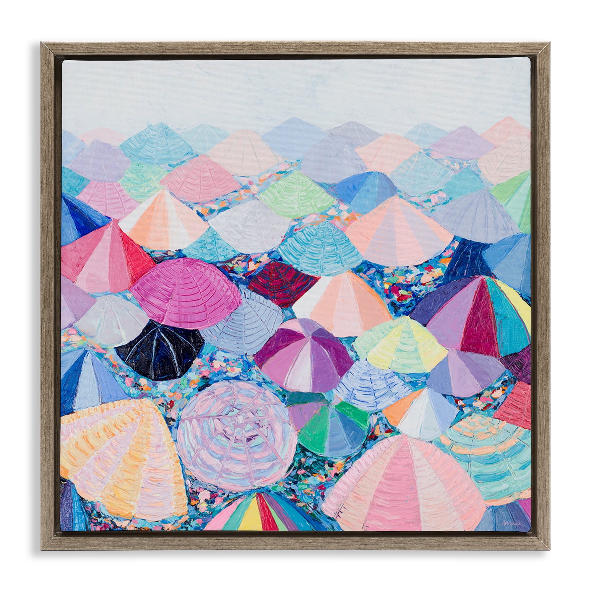 Stupell Industries Pastel Umbrella Nation Abstract Painting Brown Floater Framed Canvas Art Print Wall Art, 25 x 25