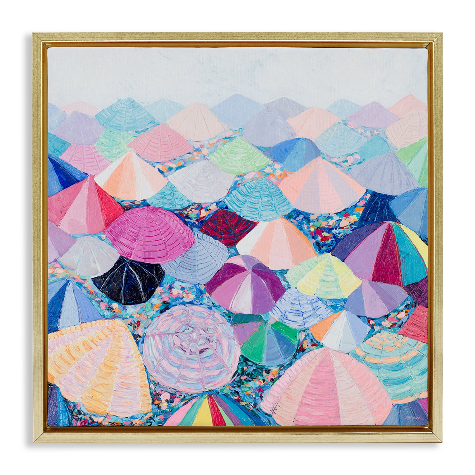 Stupell Industries Pastel Umbrella Nation Abstract Painting Gold Floater Framed Canvas Art Print Wall Art, 25 x 25