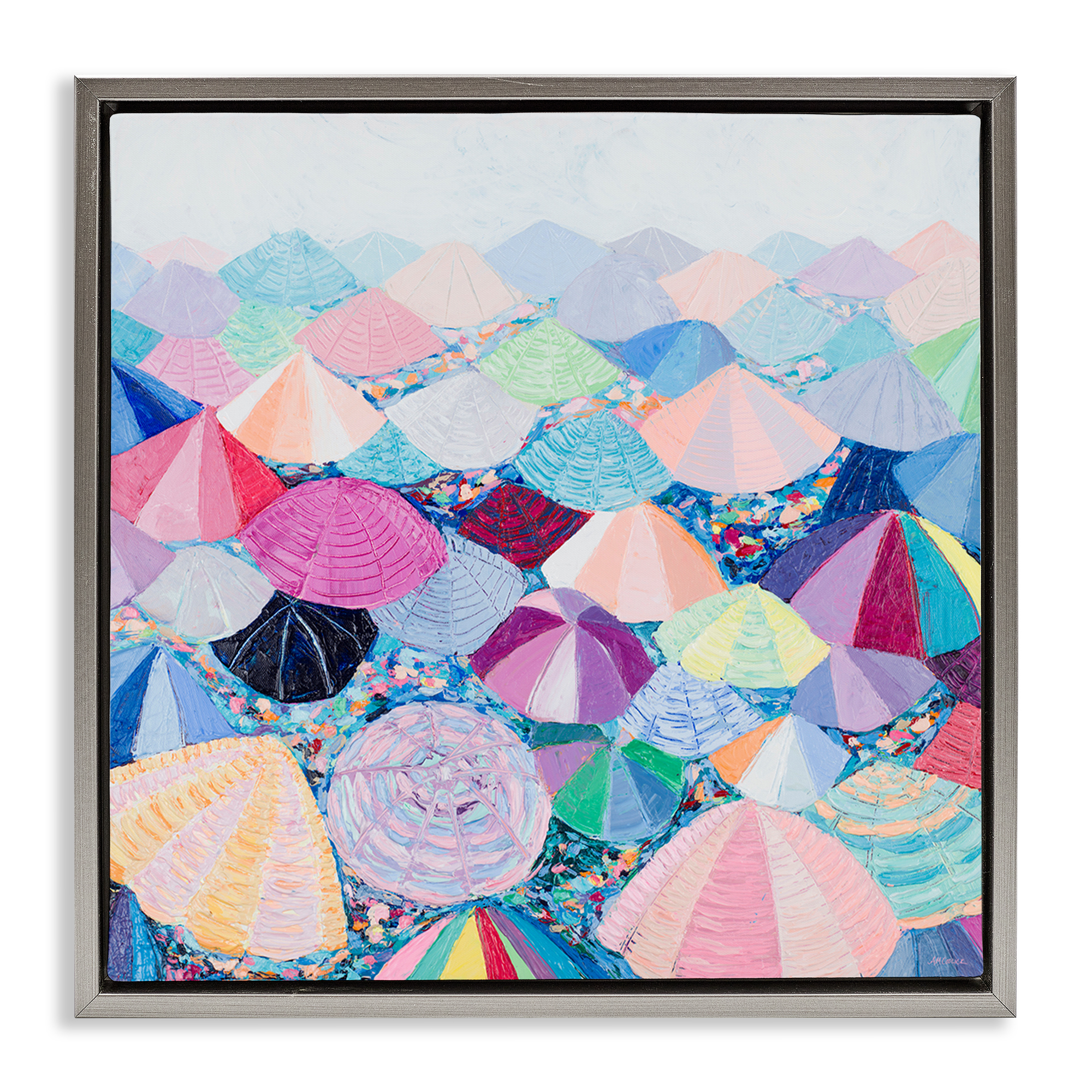Stupell Industries Pastel Umbrella Nation Abstract Painting Gray Floater Framed Canvas Art Print Wall Art, 25 x 25