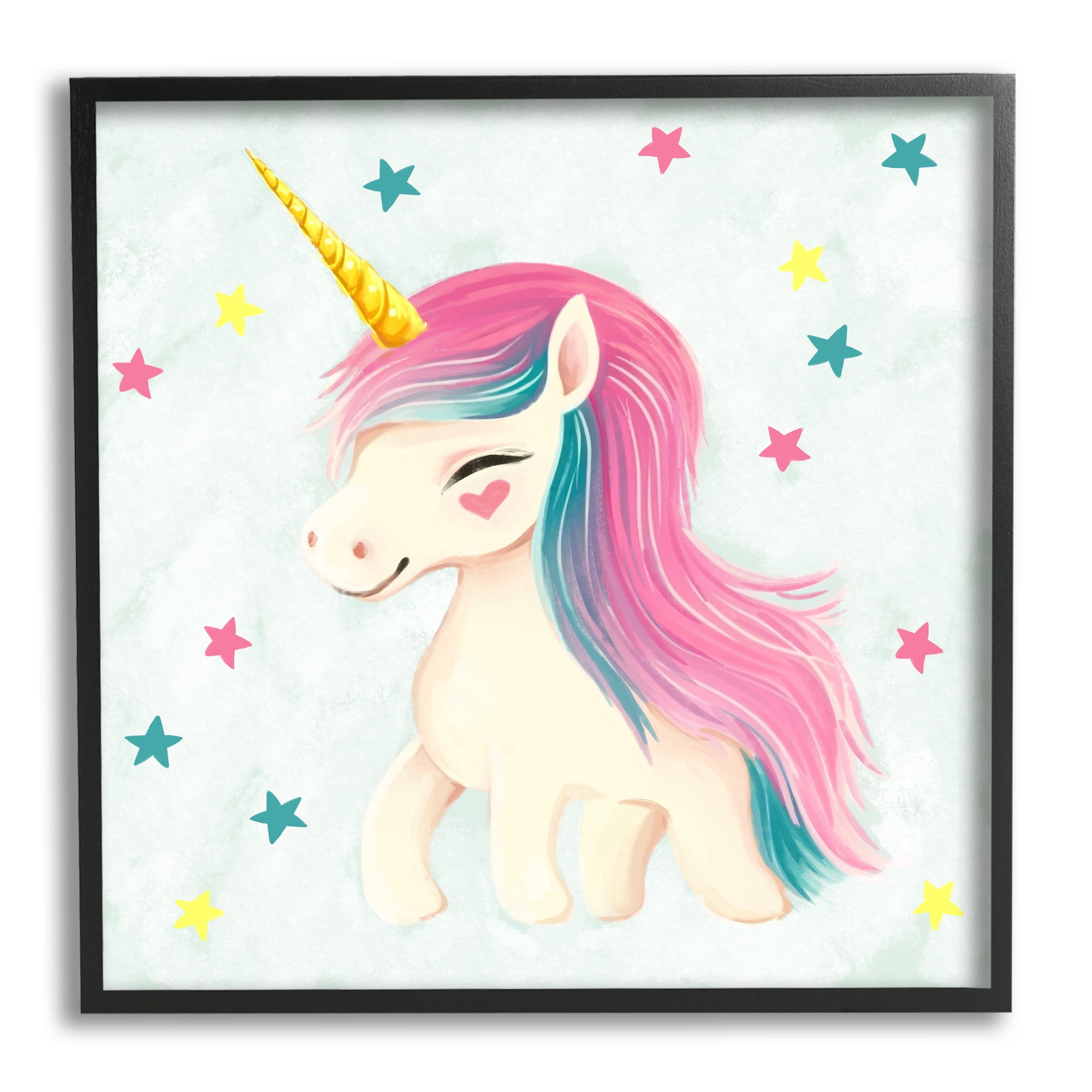 Stupell Industries Pastel Unicorn Pony Fairy Tales & Fantasy Painting Black Framed Art Print Wall Art, 24 x 24