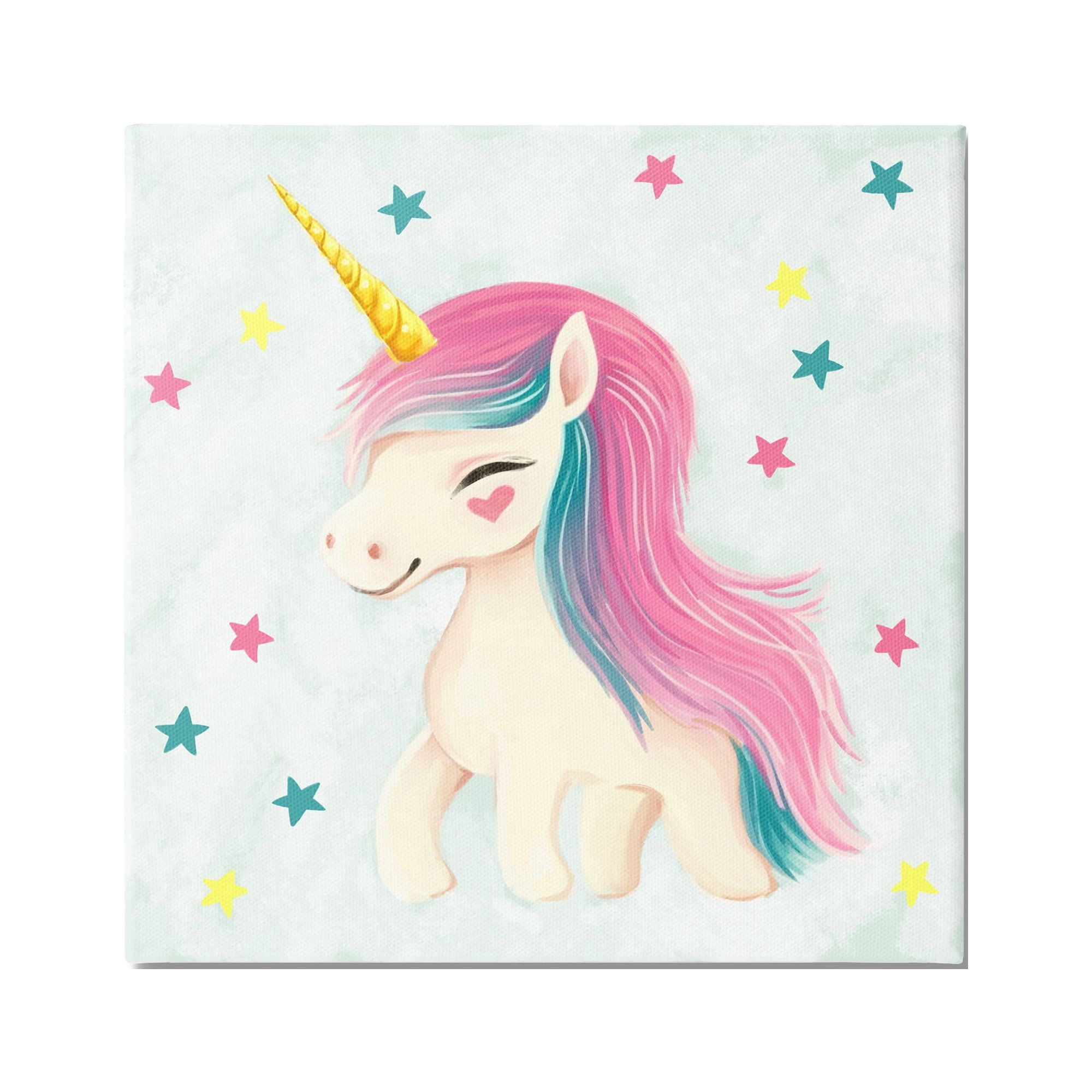 Stupell Industries Pastel Unicorn Pony Fairy Tales & Fantasy Painting Gallery Wrapped Canvas Art Print Wall Art, 17 x 17