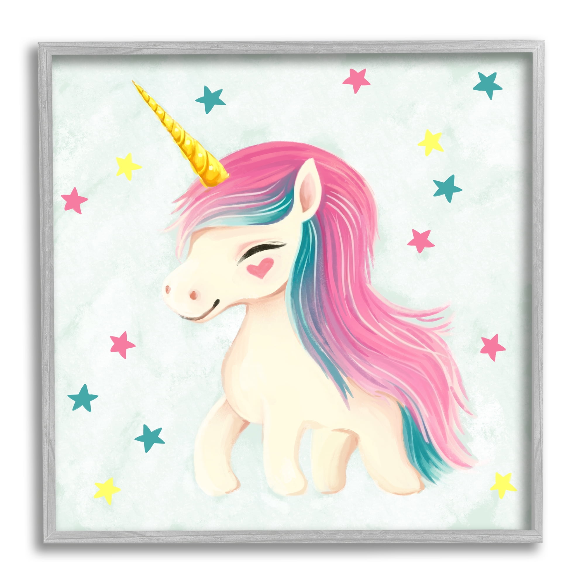 Stupell Industries Pastel Unicorn Pony Fairy Tales & Fantasy Painting Gray Framed Art Print Wall Art, 24 x 24