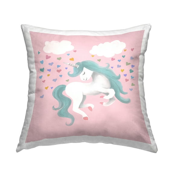 Stupell Industries Pastel Unicorn Rainbow Hearts Printed Throw Pillow Design by Elizabeth Medley