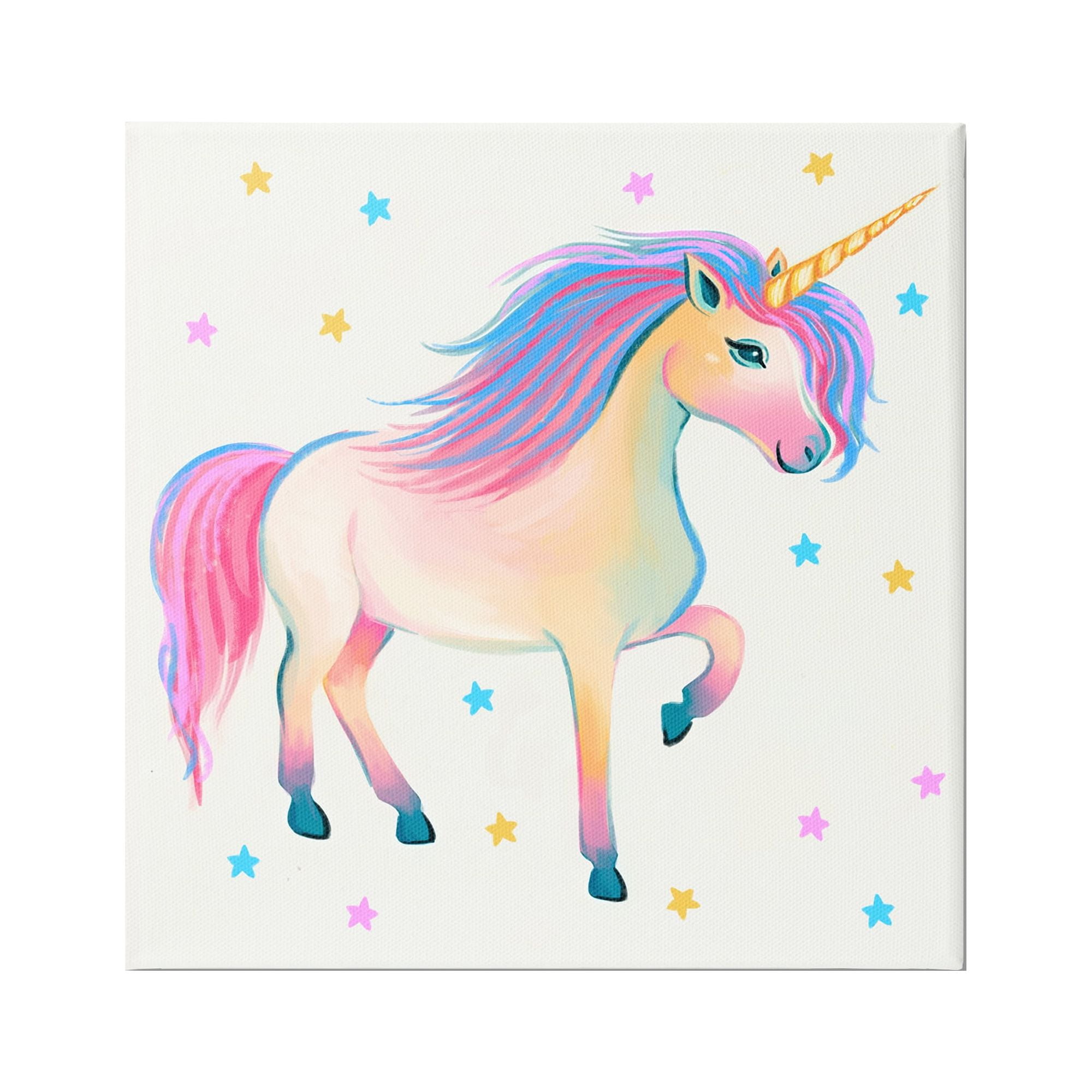 Stupell Industries Pastel Unicorn & Stars Fairy Tales & Fantasy Painting Gallery Wrapped Canvas Art Print Wall Art, 36 x 36