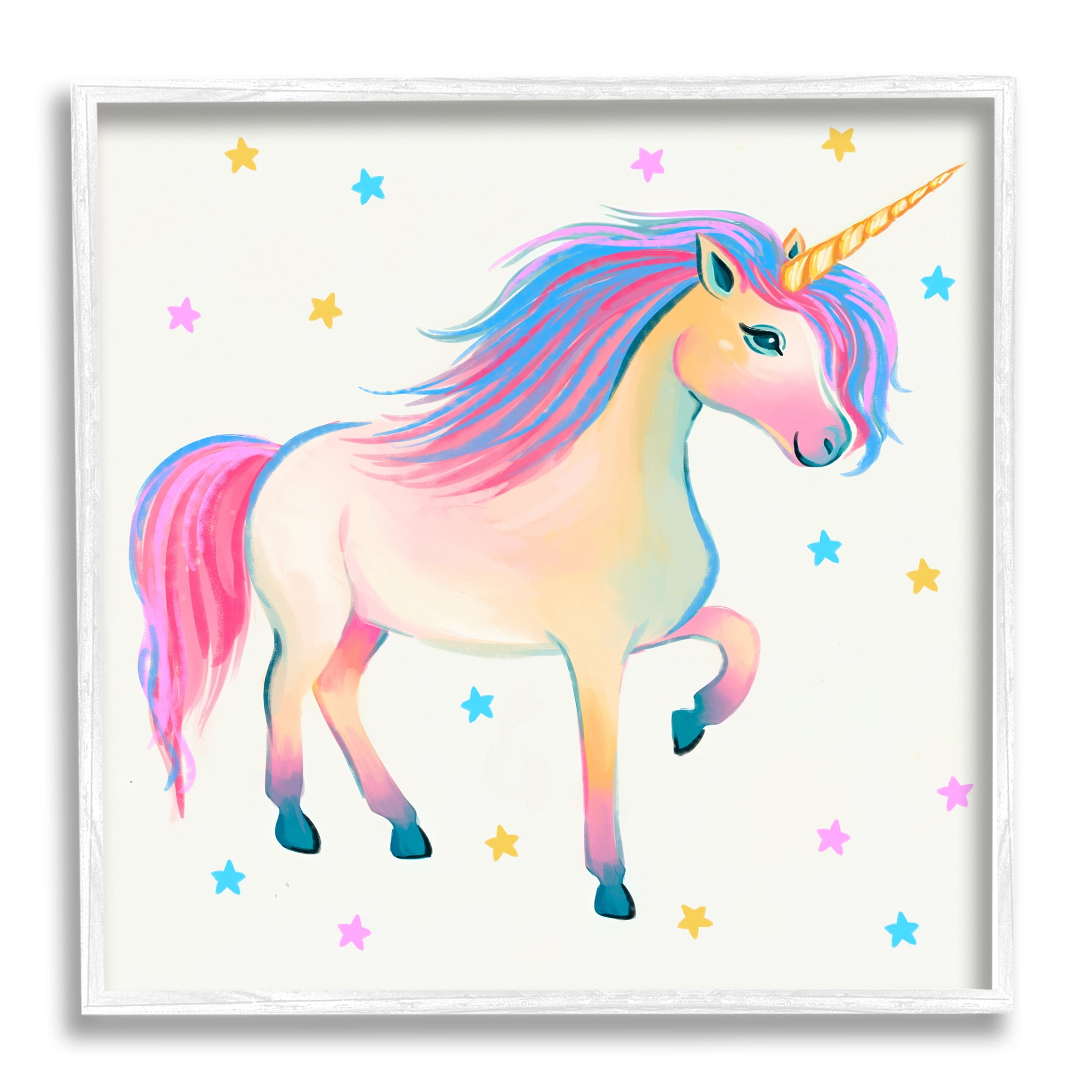 Stupell Industries Pastel Unicorn & Stars Fairy Tales & Fantasy Painting White Framed Art Print Wall Art, 17 x 17