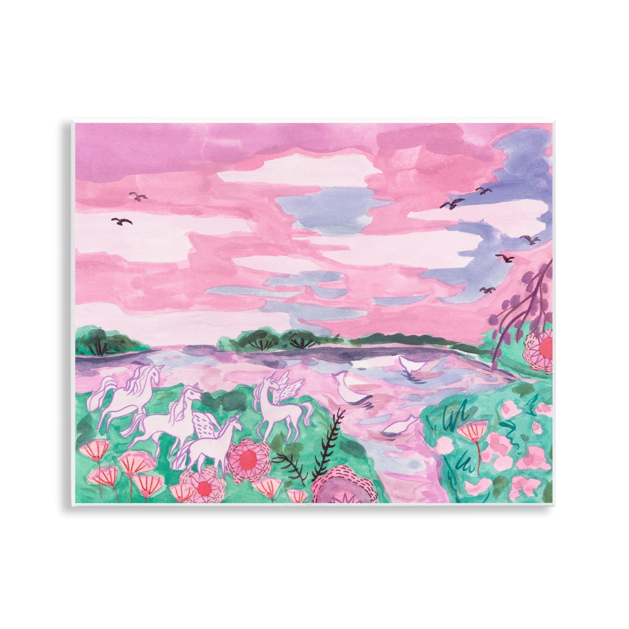 Stupell Industries Pastel Unicorns Landscape Fantasy & Sci-Fi Painting Unframed Art Print Wall Art, 14 x 11