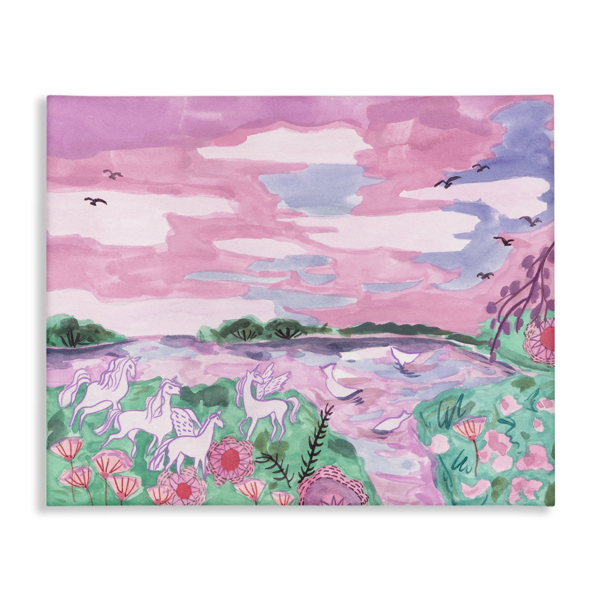 Stupell Industries Pastel Unicorns Landscape Fantasy & Sci-Fi Painting Wrapped Canvas Art Print Wall Art, 30 x 24