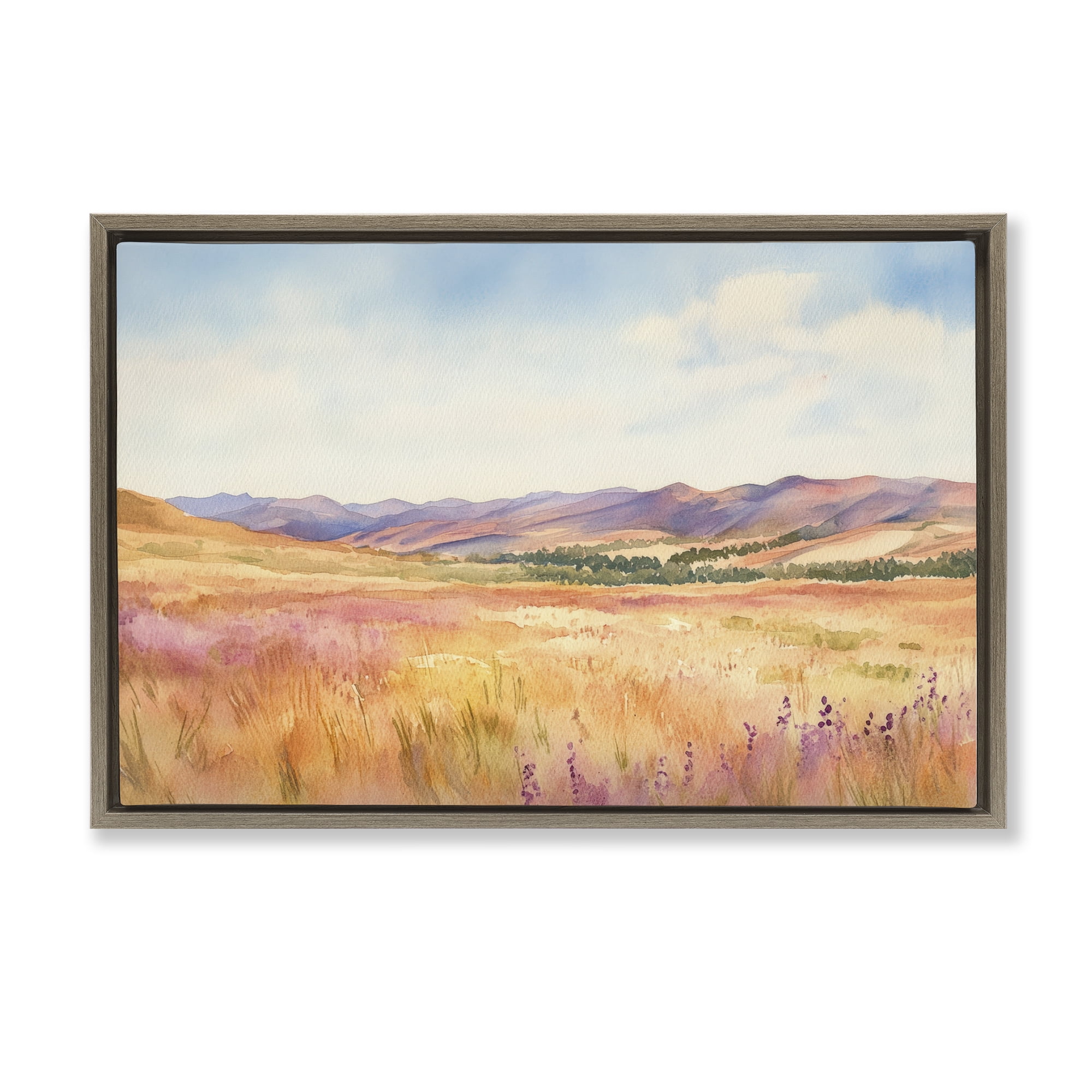 Stupell Industries Pastel Valley Panorama Brown Framed Floater Canvas Wall Art, design by Petal Prints Design
