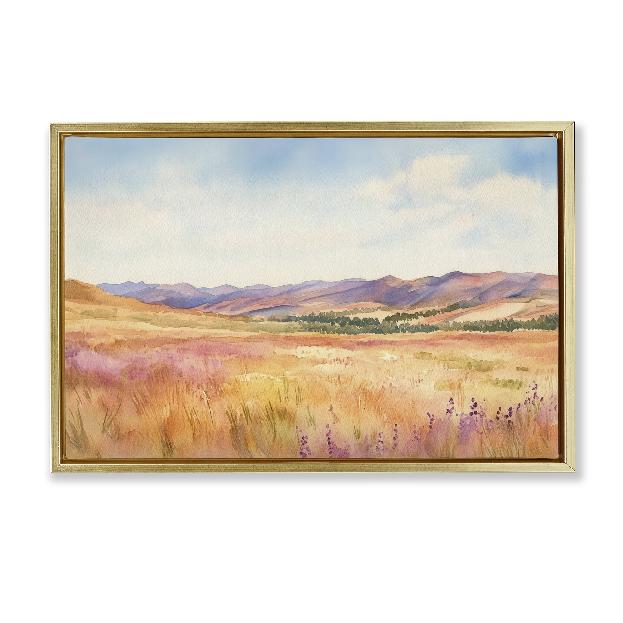 Stupell Industries Pastel Valley Panorama Gold Framed Floater Canvas Wall Art, design by Petal Prints Design