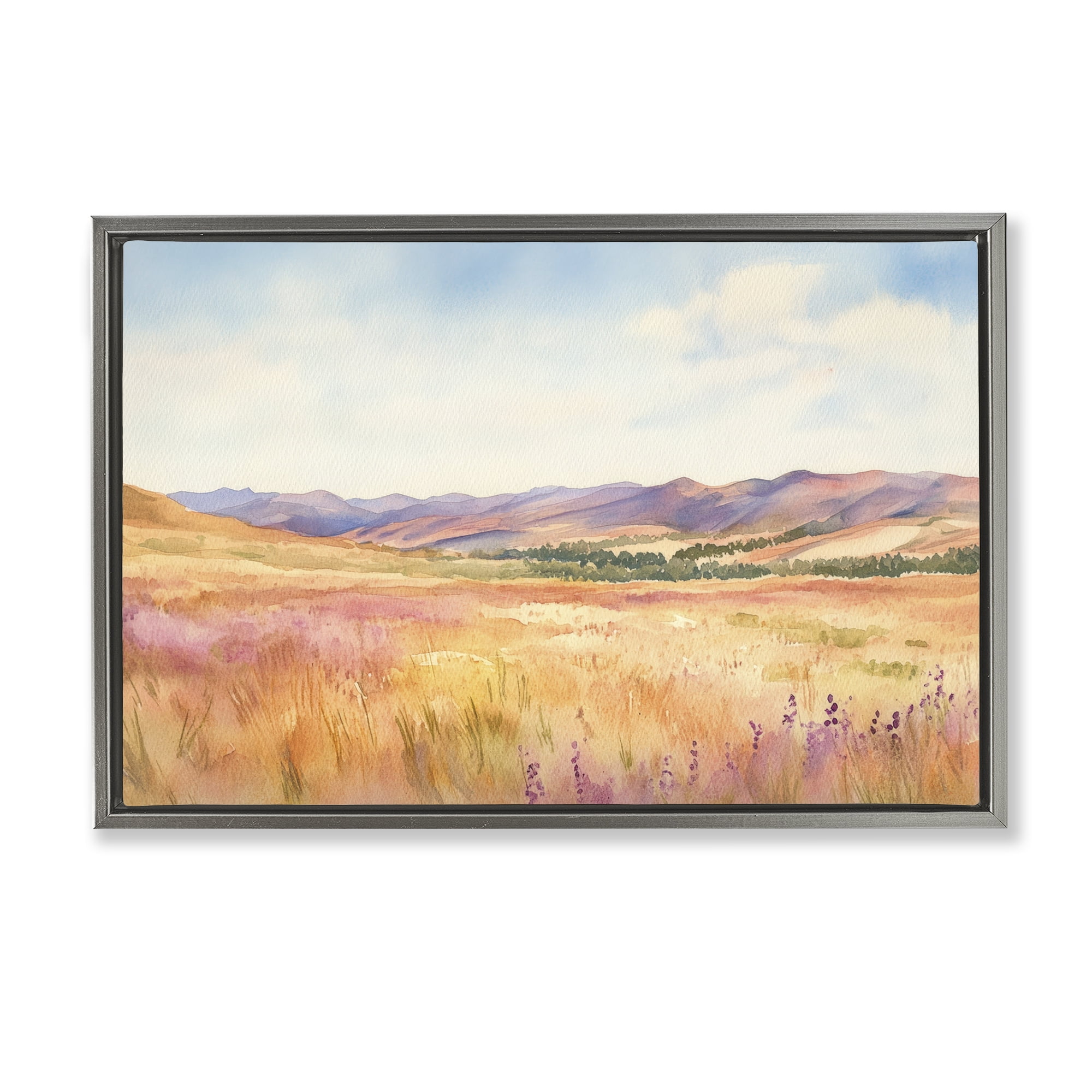 Stupell Industries Pastel Valley Panorama Gray Framed Floater Canvas Wall Art, design by Petal Prints Design