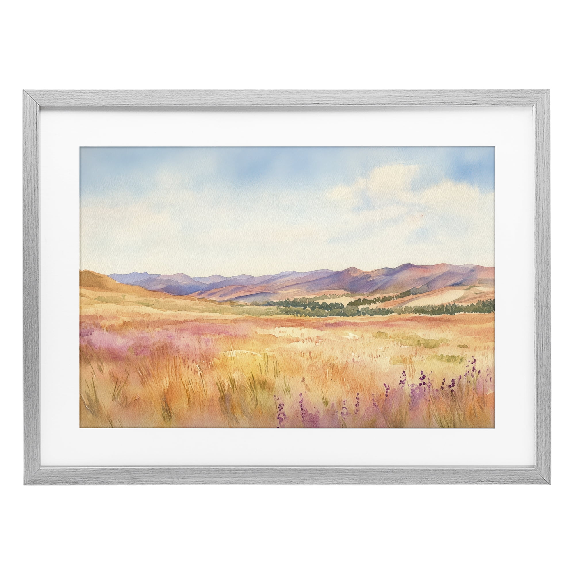 Stupell Industries Pastel Valley Panorama Gray Framed Print Under Glass, design by Petal Prints Design