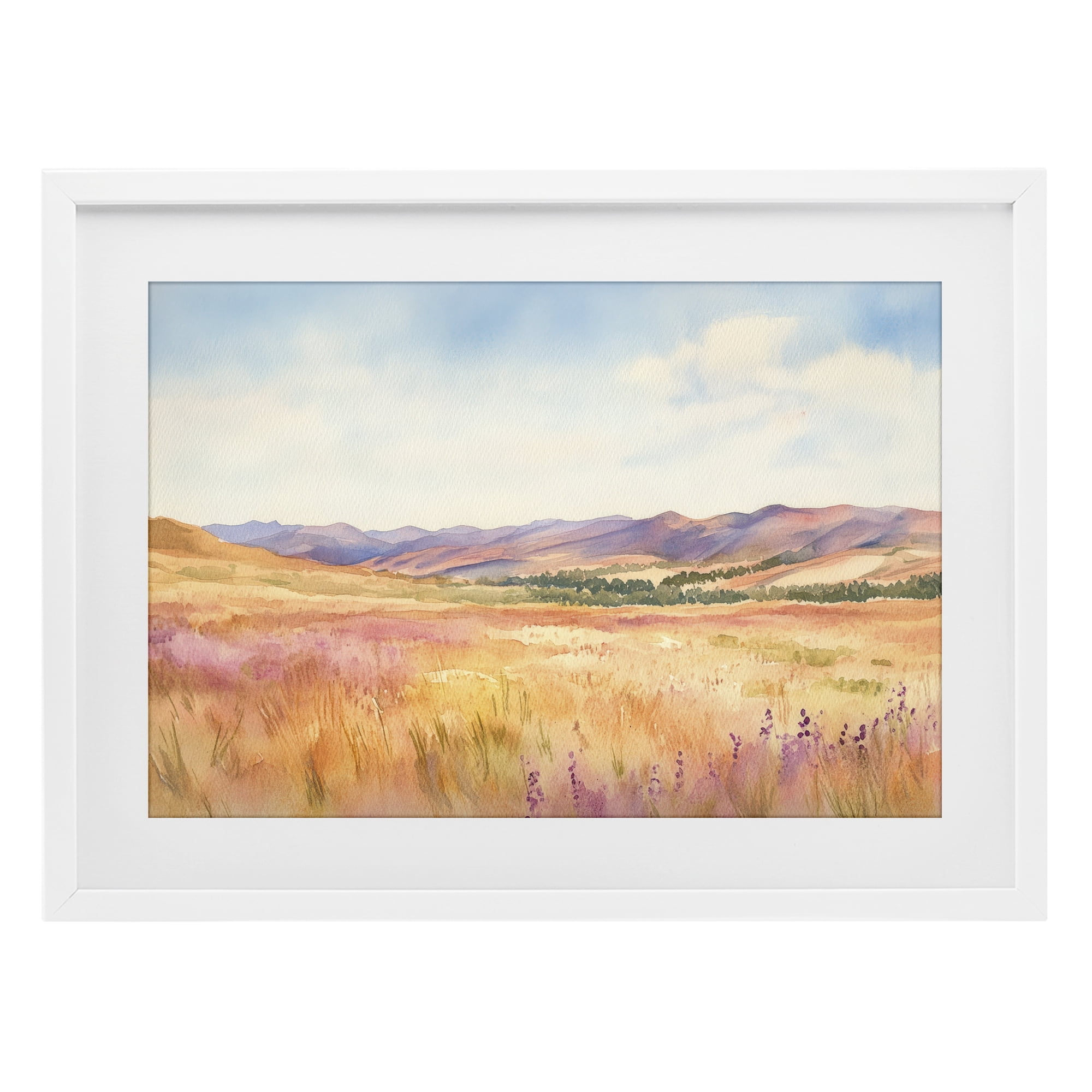 Stupell Industries Pastel Valley Panorama White Framed Print Under Glass, design by Petal Prints Design