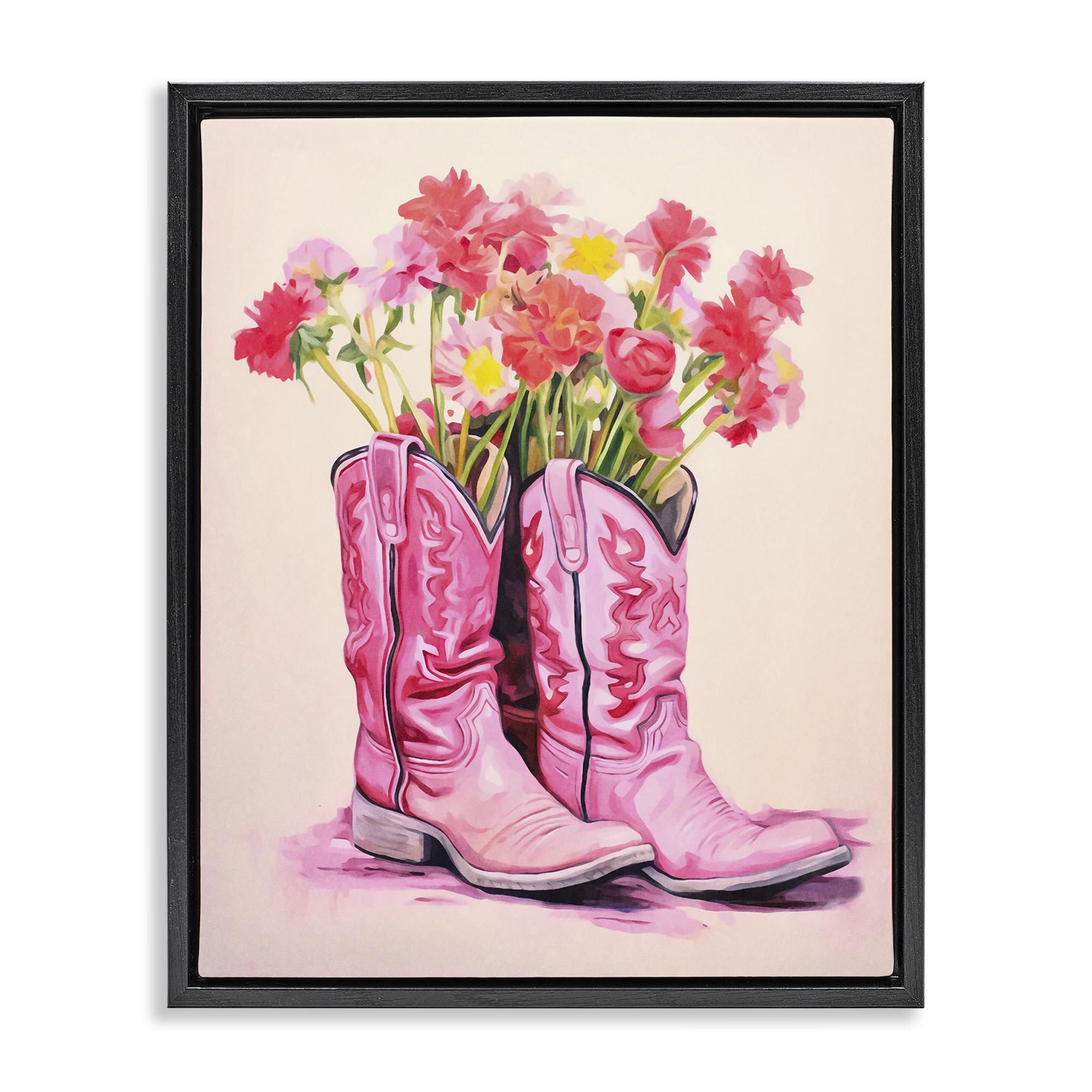 Stupell Industries Pastel Western Whimsy Botanical & Floral Painting Black Floater Framed Canvas Art Print Wall Art, 25 x 31