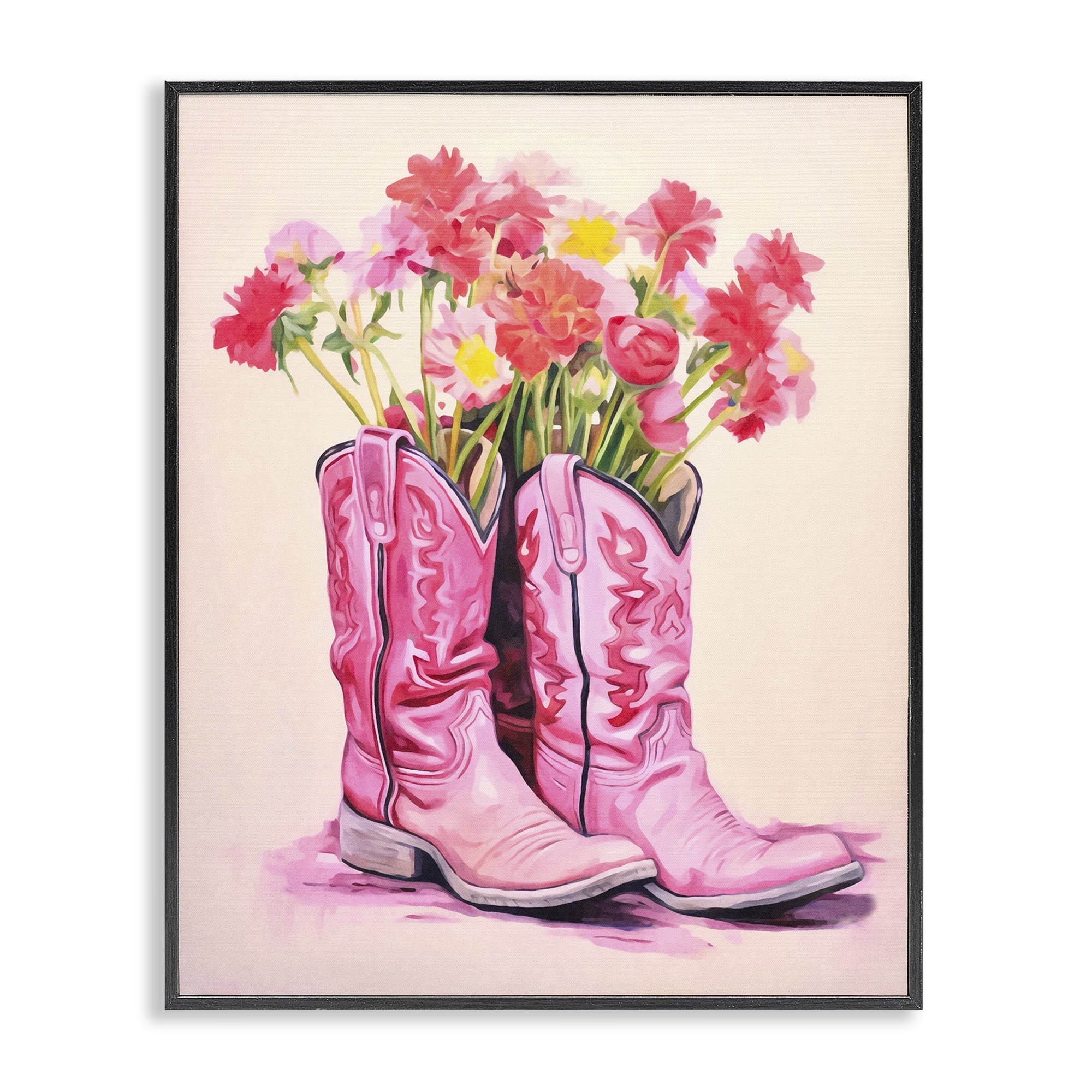 Stupell Industries Pastel Western Whimsy Botanical & Floral Painting Black Framed Art Print Wall Art, 16 x 20