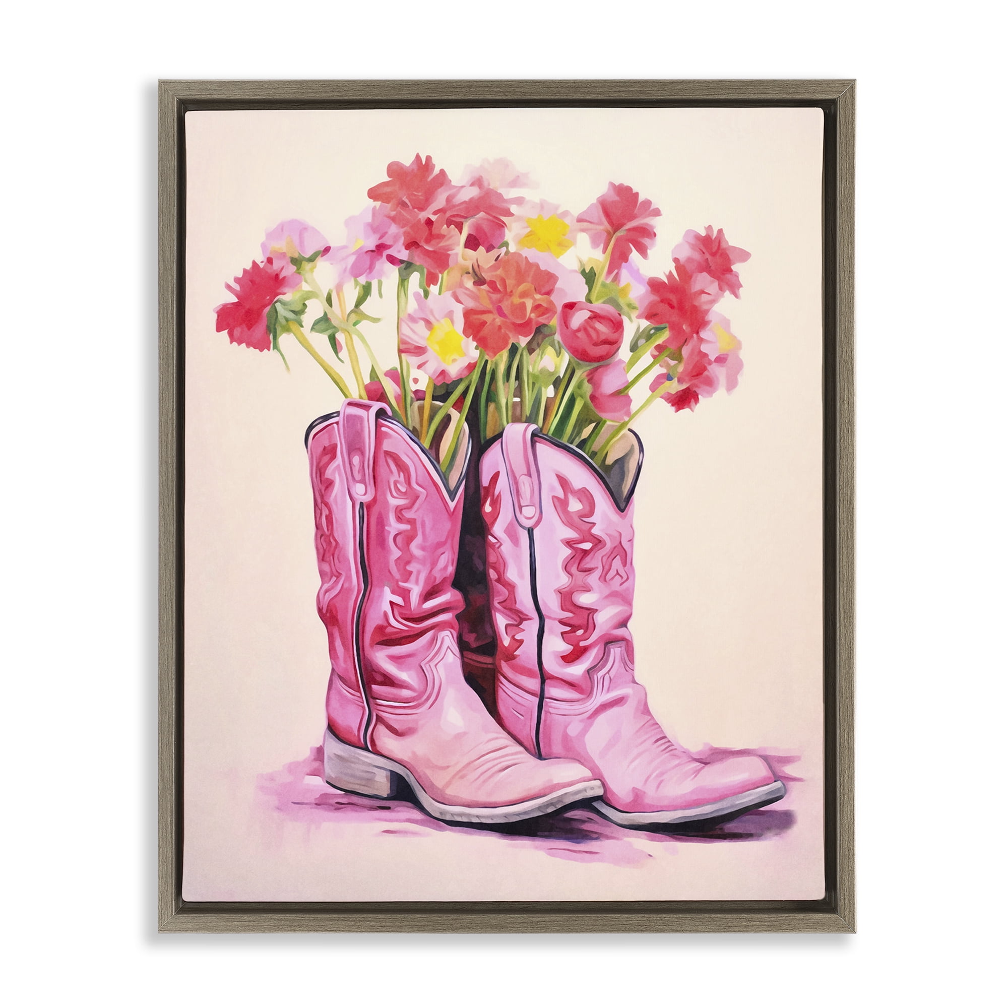 Stupell Industries Pastel Western Whimsy Botanical & Floral Painting Brown Floater Framed Canvas Art Print Wall Art, 25 x 31
