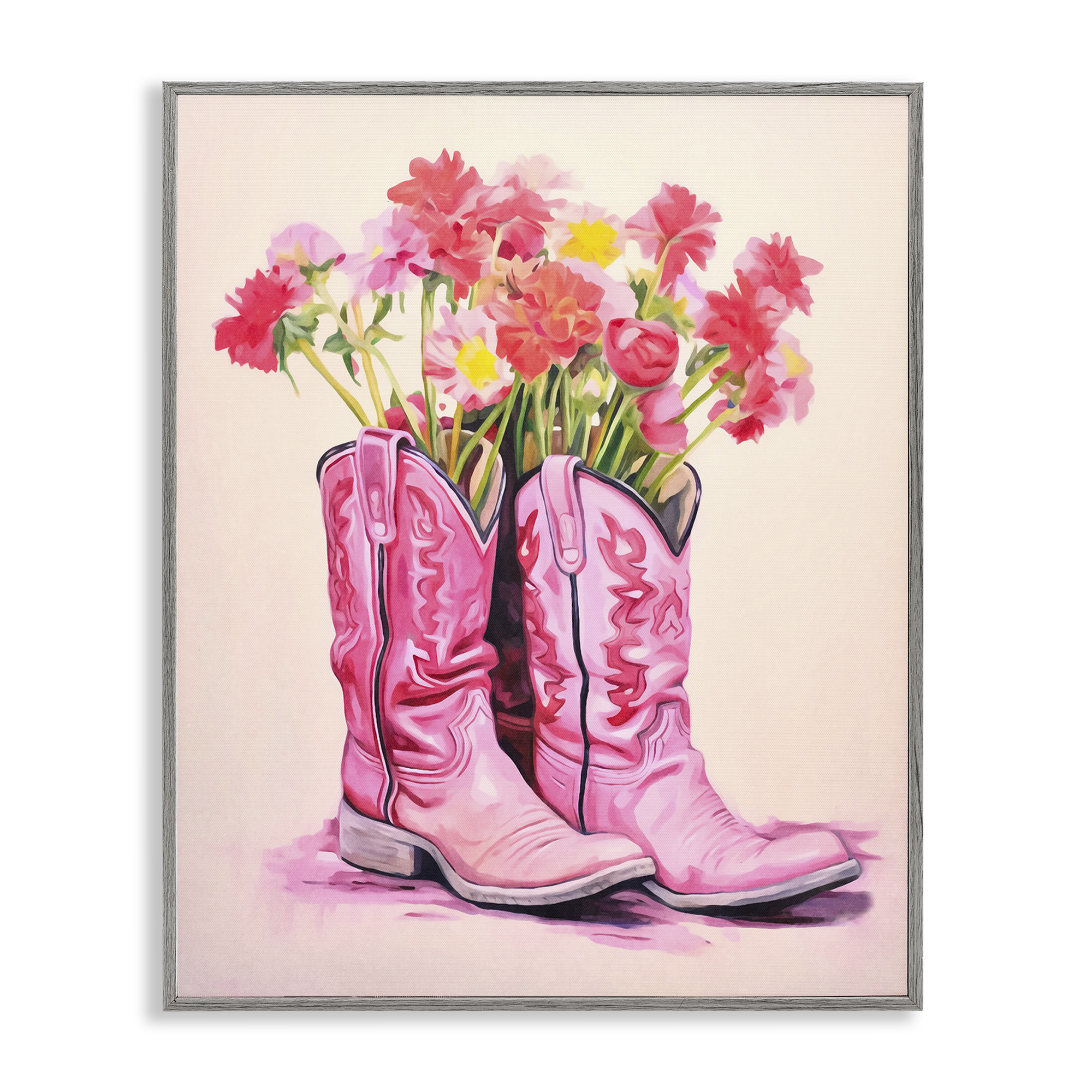 Stupell Industries Pastel Western Whimsy Botanical & Floral Painting Gray Framed Art Print Wall Art, 11 x 14
