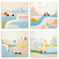 Stupell Industries Pastel Whimsical Landscapes Transportation Painting Unframed Art Print Wall Art, 12 x 12, Set of 4