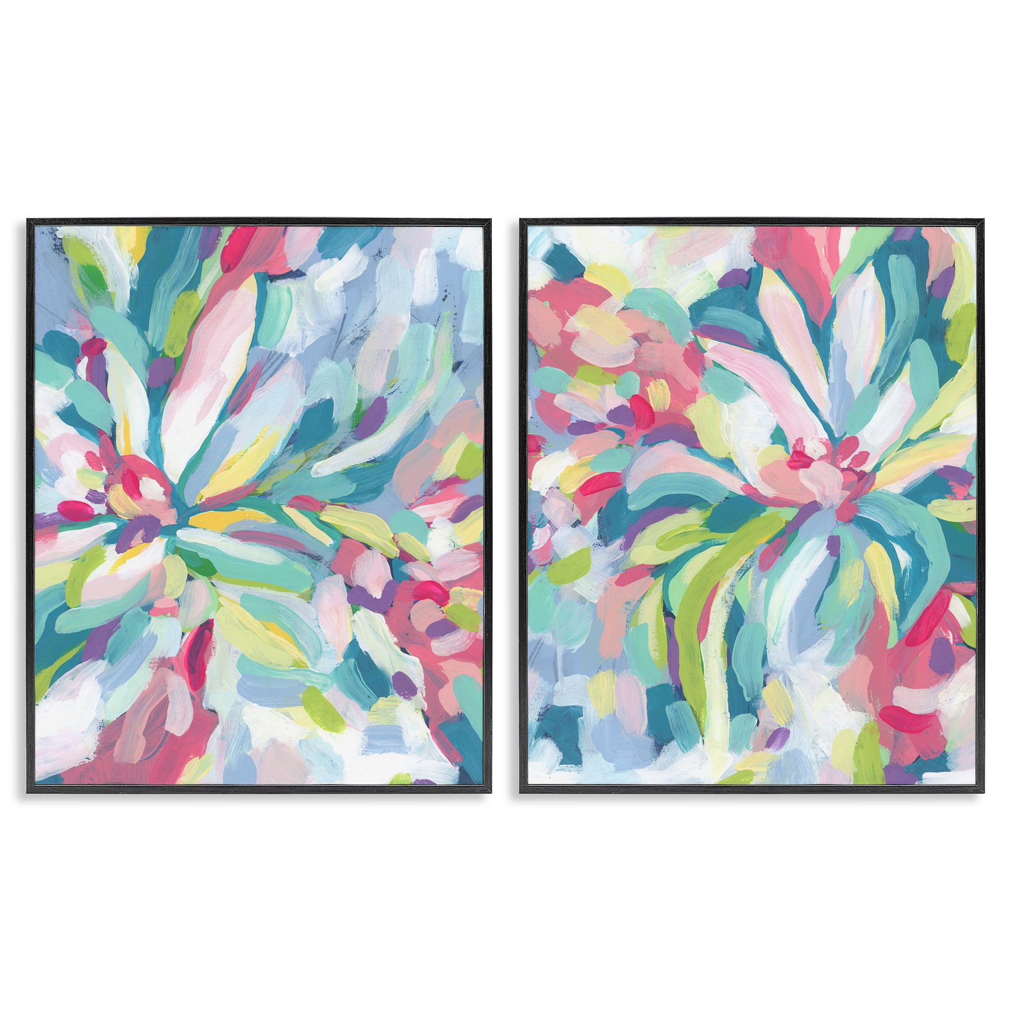 Stupell Industries Pastel Whimsy Flower Pattern Abstract Painting Black Framed Art Print Wall Art, 16 x 20, Set of 2