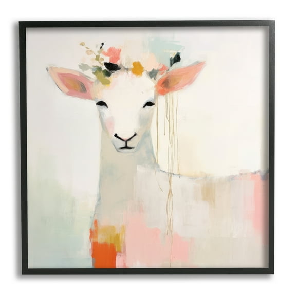 Stupell Industries Pastel White Goat Animals & Insects Painting Black Framed Art Print Wall Art, 12 x 12