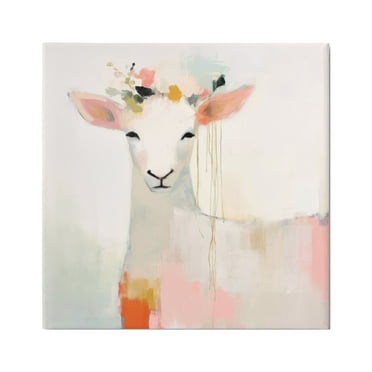 Stupell Industries Pastel White Goat Animals & Insects Painting Gallery Wrapped Canvas Art Print Wall Art, 17 x 17