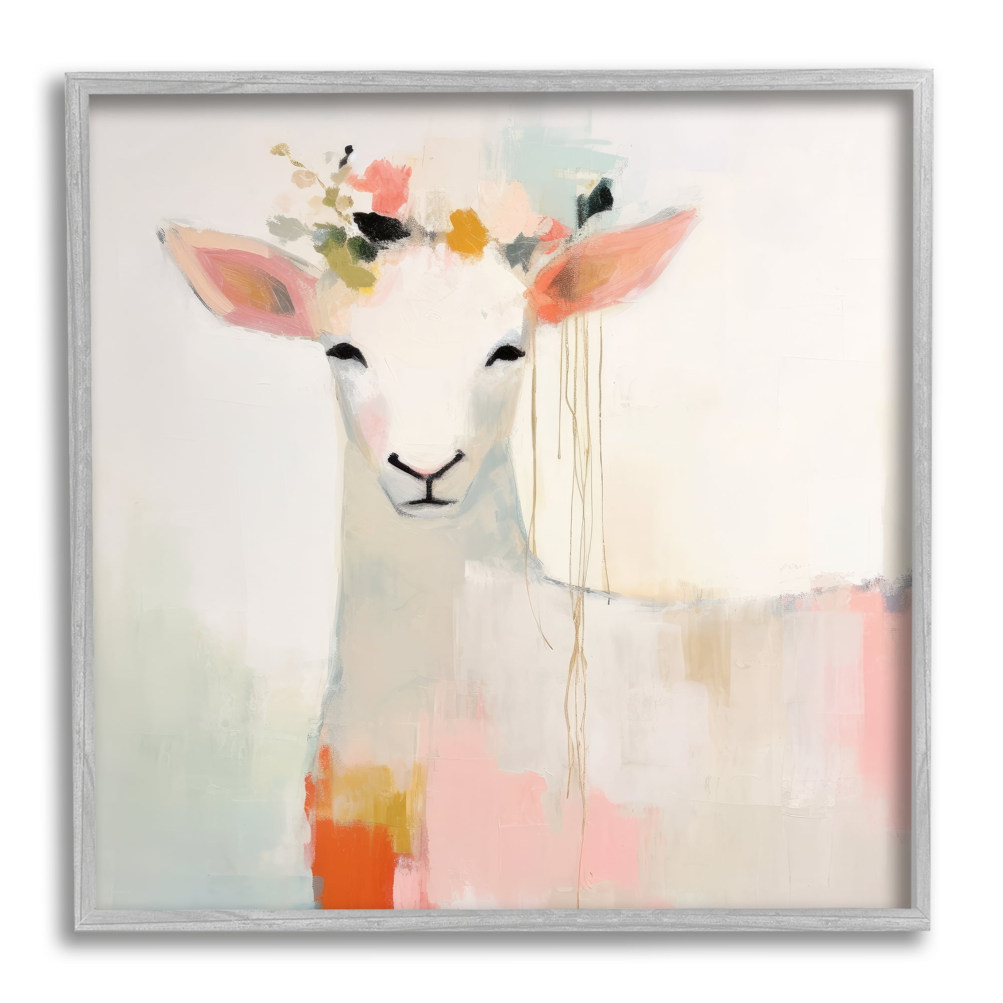Stupell Industries Pastel White Goat Animals & Insects Painting Gray Framed Art Print Wall Art, 17 x 17