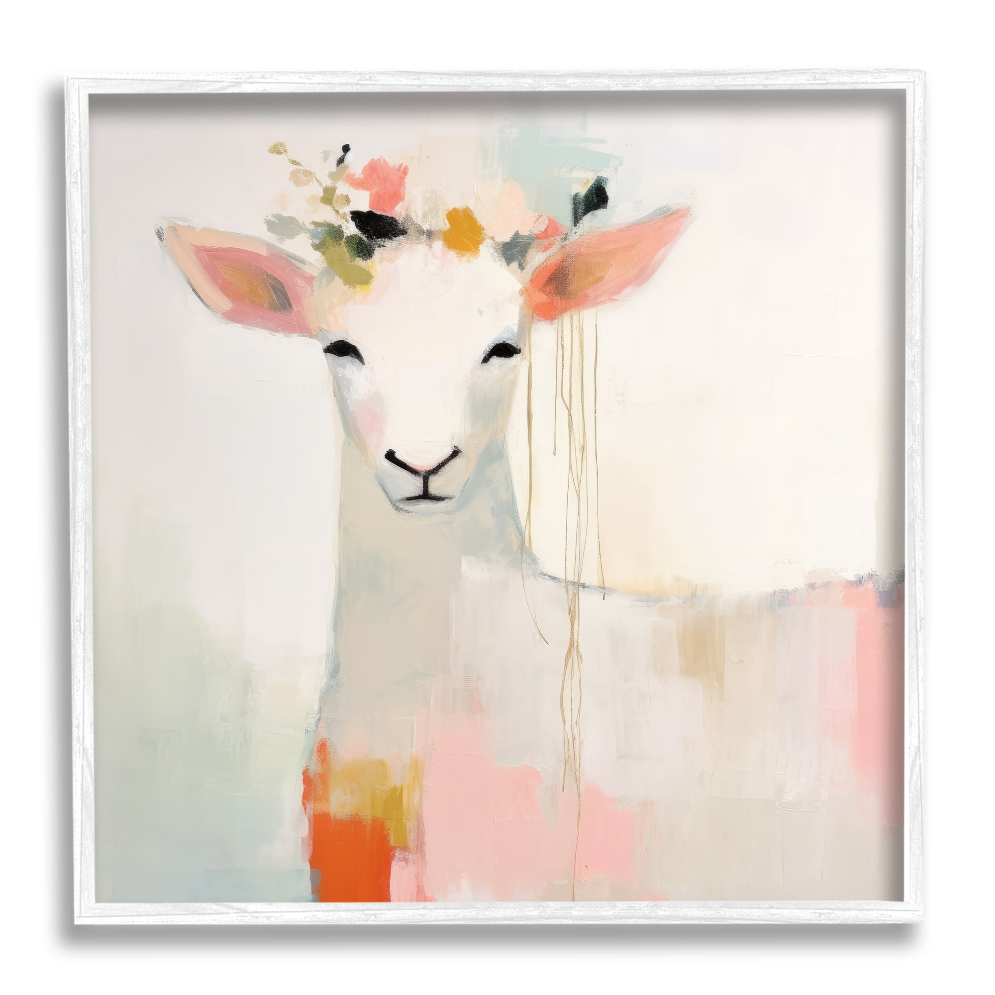 Stupell Industries Pastel White Goat Animals & Insects Painting White Framed Art Print Wall Art, 17 x 17