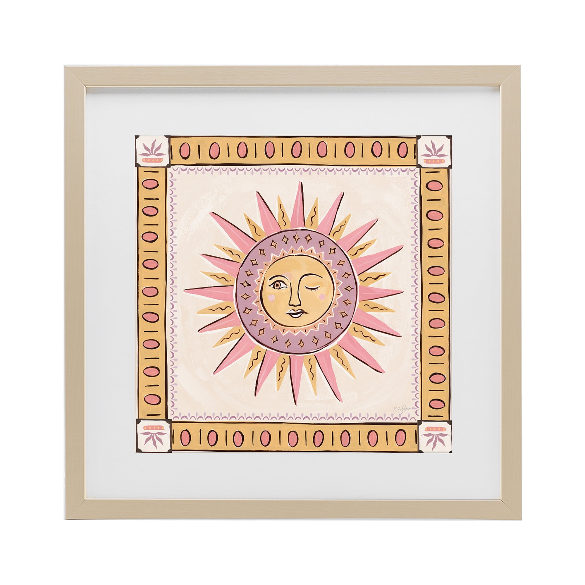 Stupell Industries Pastel Winking Sun with Border Birch Framed Print Under Glass, design by Two If By Sea Studios