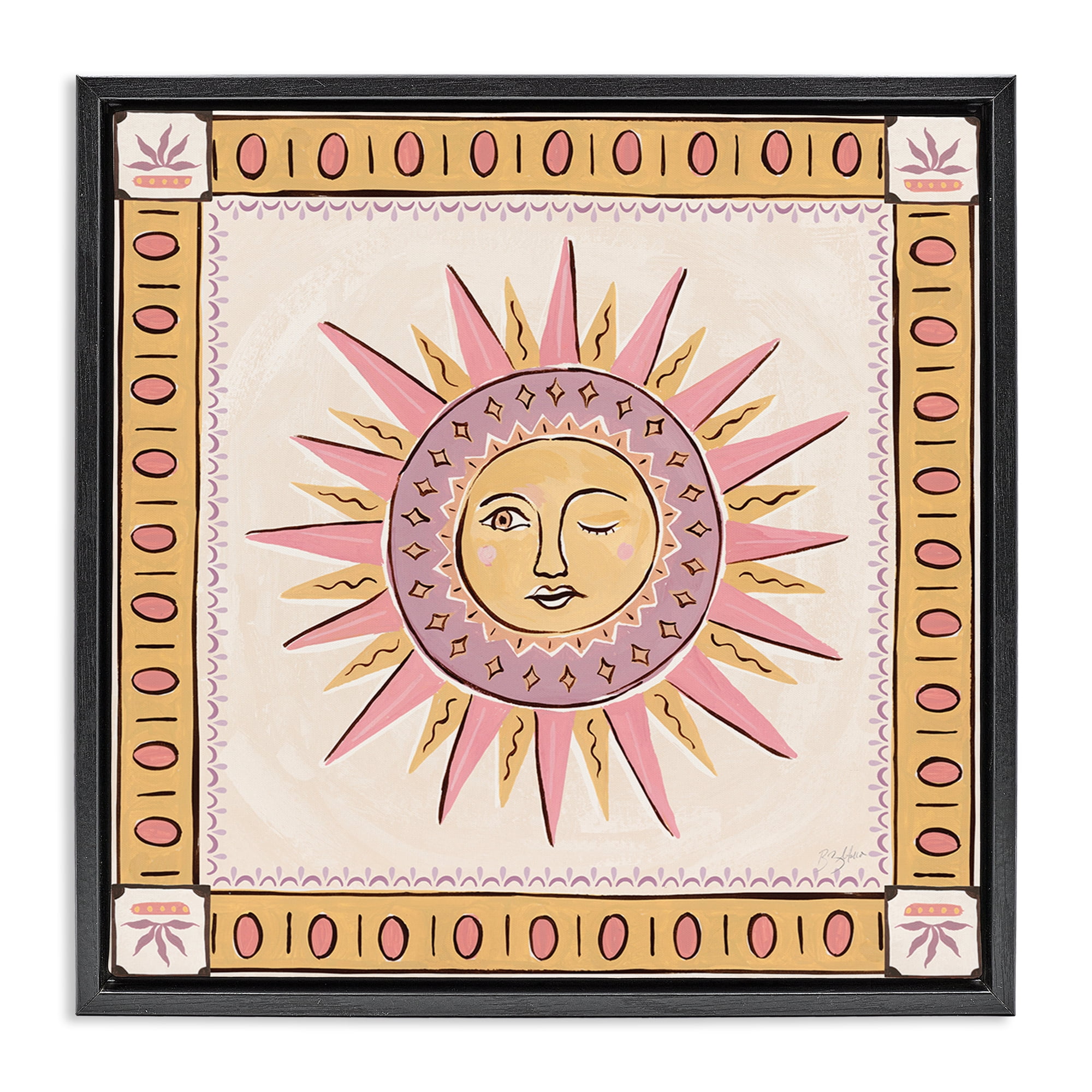 Stupell Industries Pastel Winking Sun with Border Black Framed Floater Canvas Wall Art, design by Two If By Sea Studios
