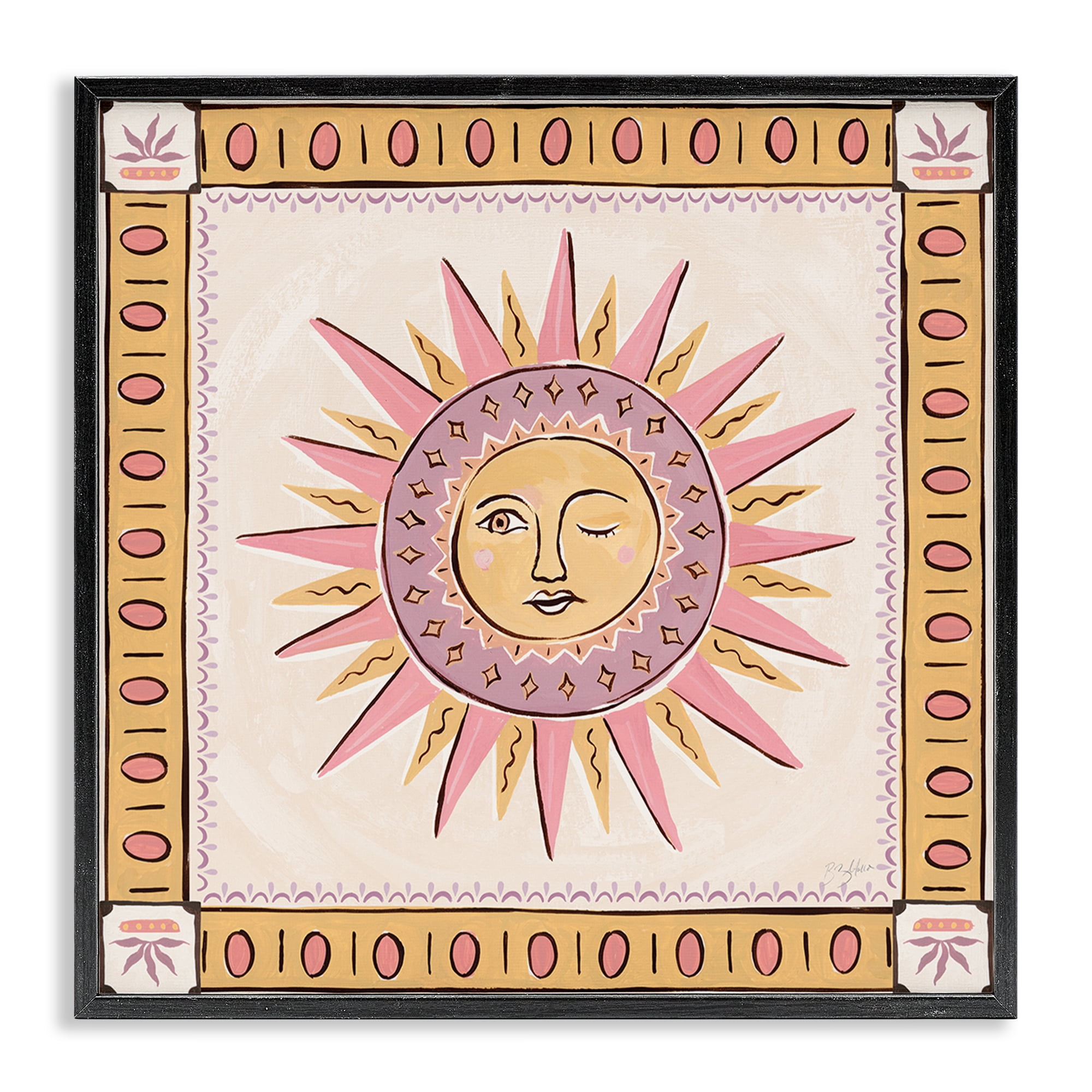 Stupell Industries Pastel Winking Sun with Border Black Framed Giclee Art, design by Two If By Sea Studios