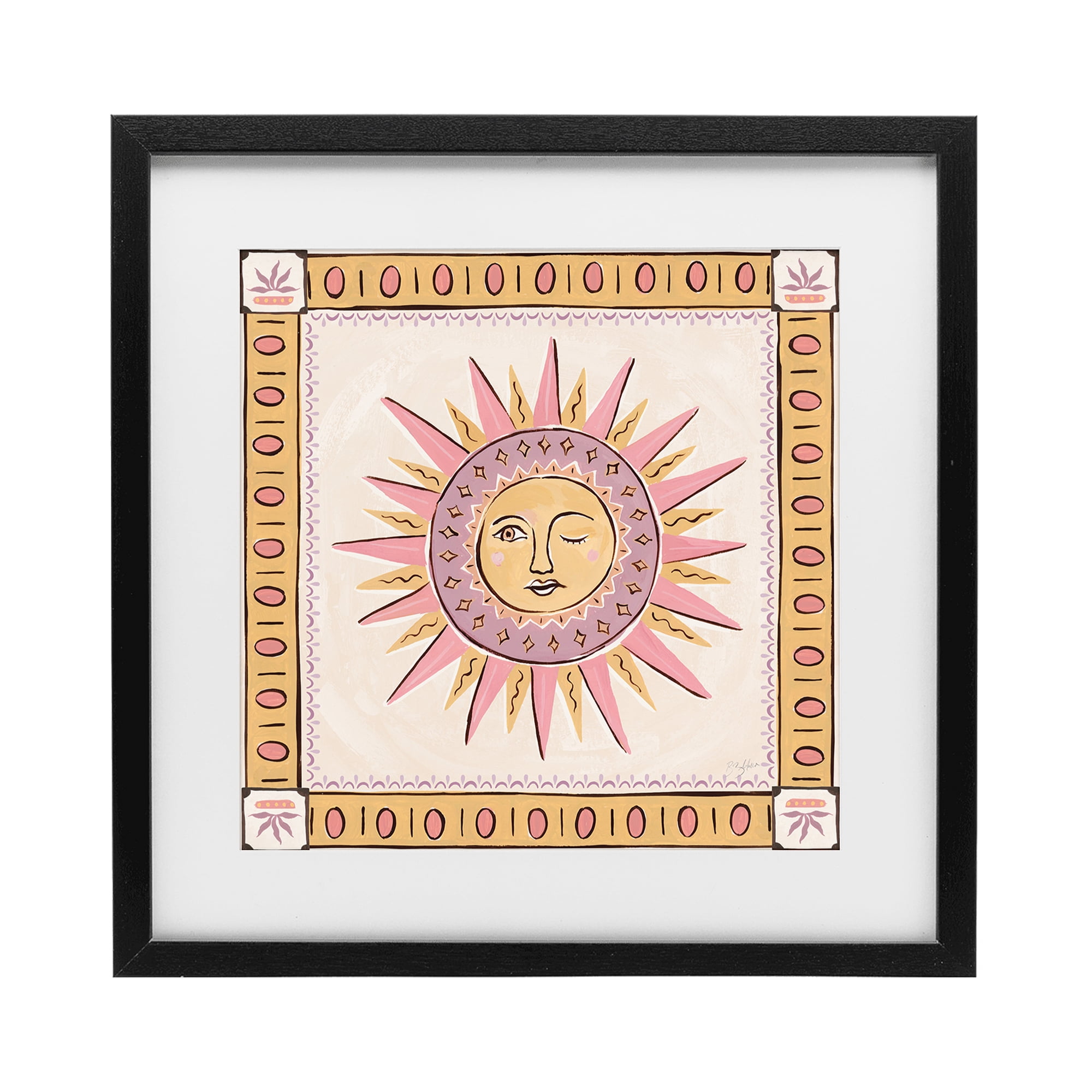 Stupell Industries Pastel Winking Sun with Border Black Framed Print Under Glass, design by Two If By Sea Studios