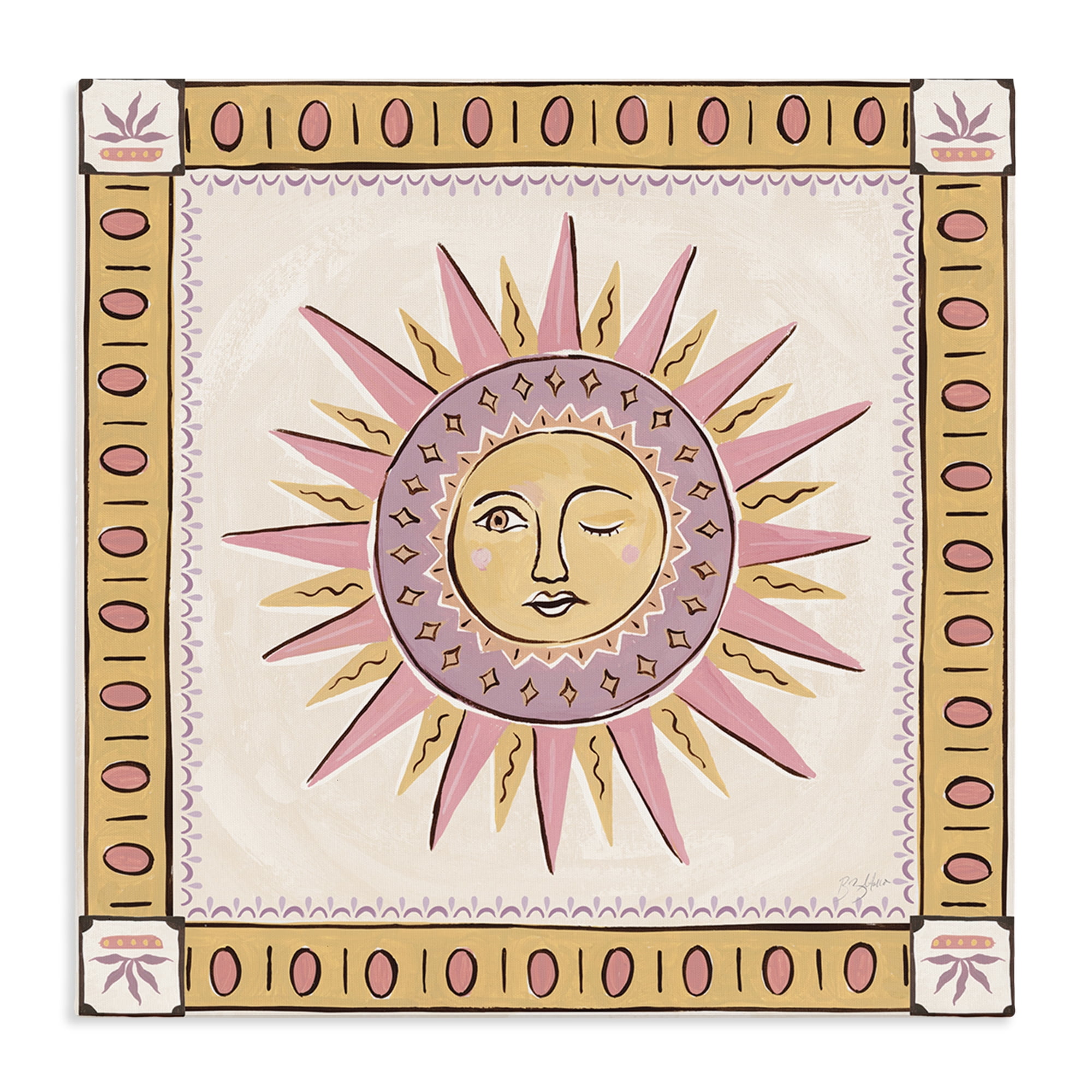 Stupell Industries Pastel Winking Sun with Border Canvas Wall Art, design by Two If By Sea Studios