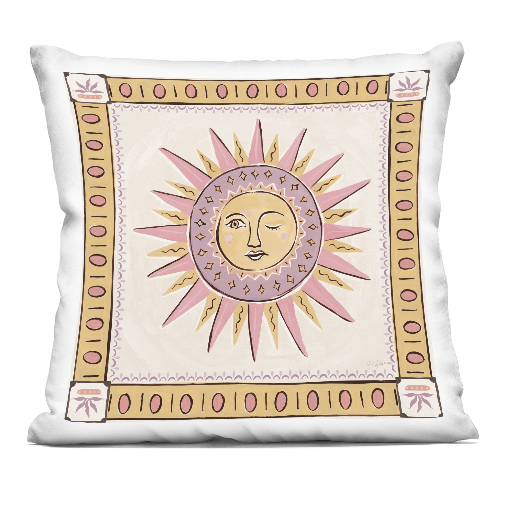 Stupell Industries Pastel Winking Sun with Border Decorative Printed Throw Pillow, design by Two If By Sea Studios, 18 x 7 x 18