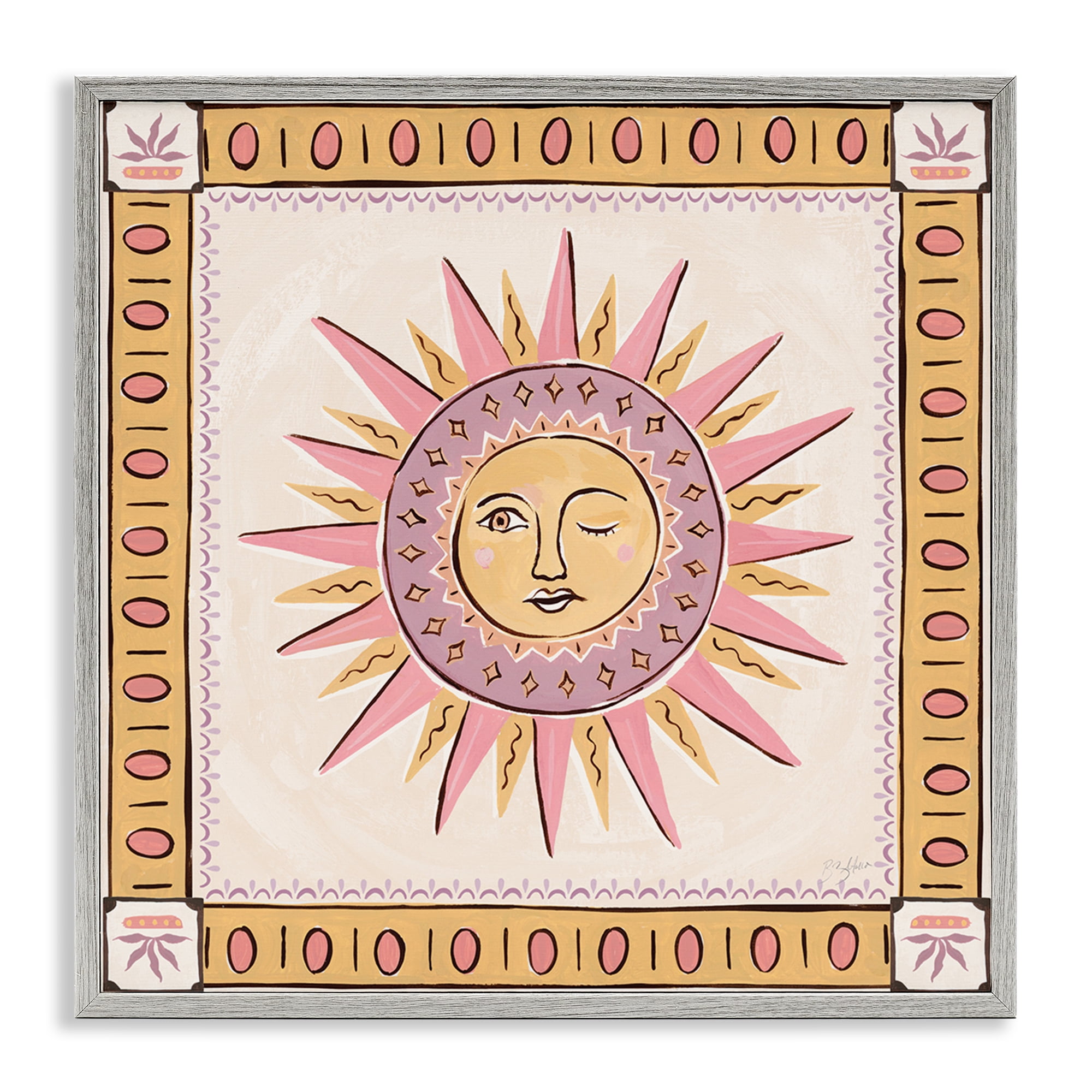 Stupell Industries Pastel Winking Sun with Border Gray Framed Giclee Art, design by Two If By Sea Studios