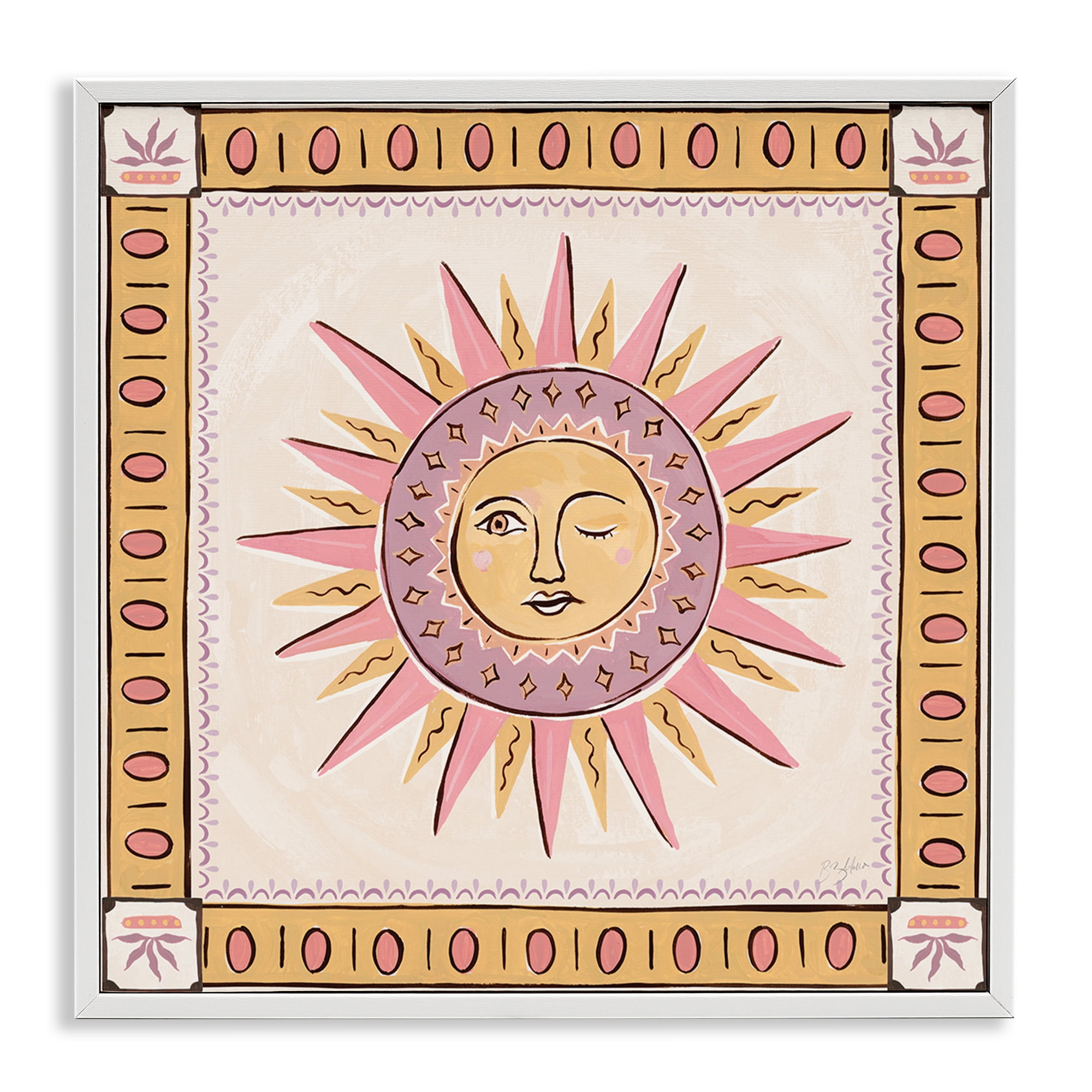 Stupell Industries Pastel Winking Sun with Border White Framed Giclee Art, design by Two If By Sea Studios