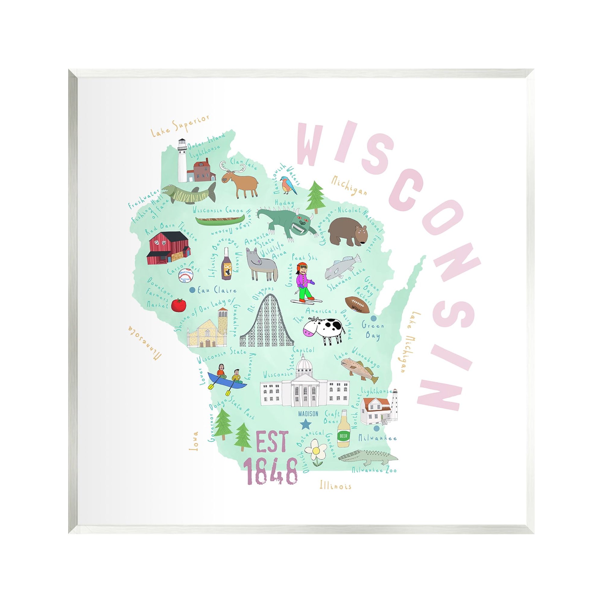 Stupell Industries Pastel Wisconsin Landmark Diagram Travel & Places Painting Unframed Art Print Wall Art
